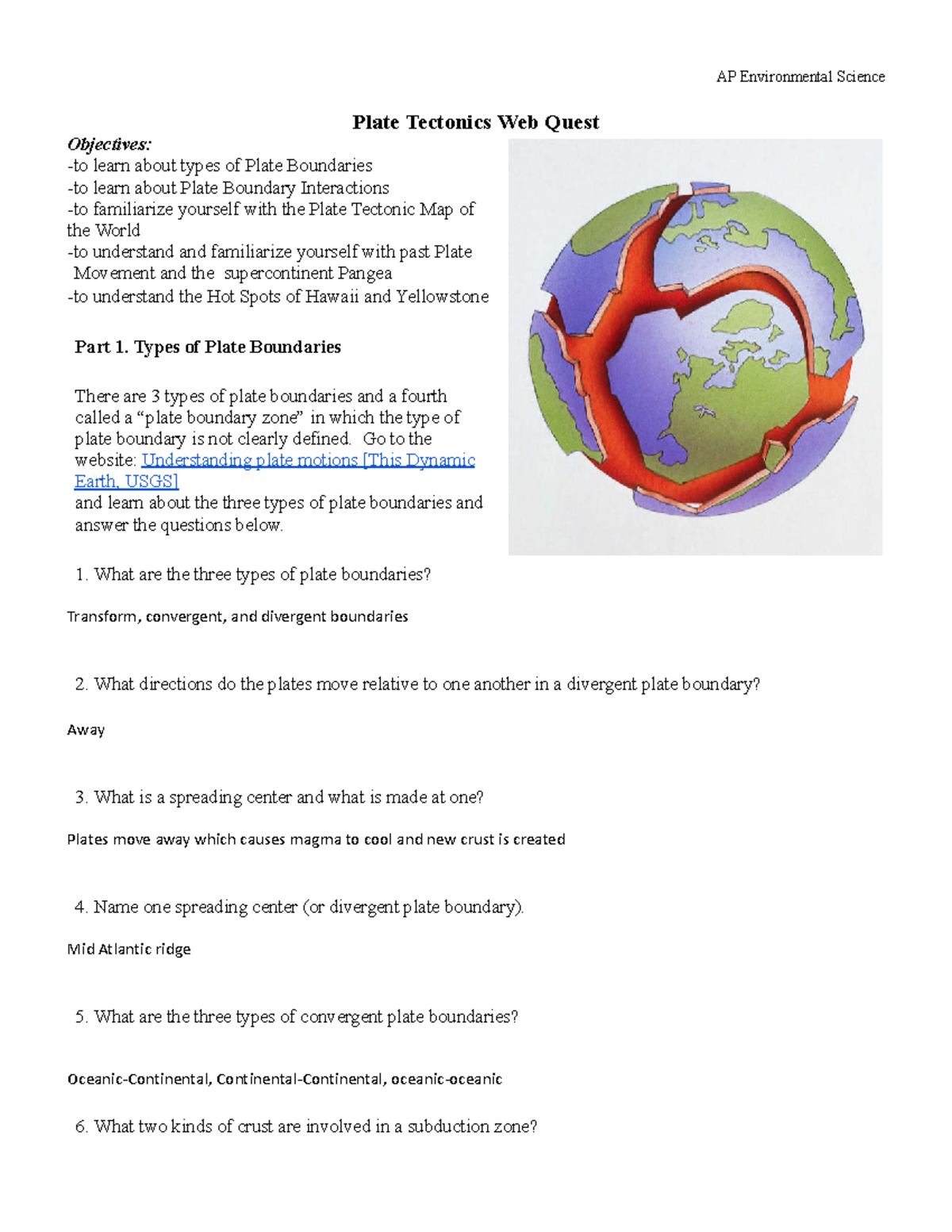 Copy of Plate Tectonics quest 2023 AP Environmental Science Plate