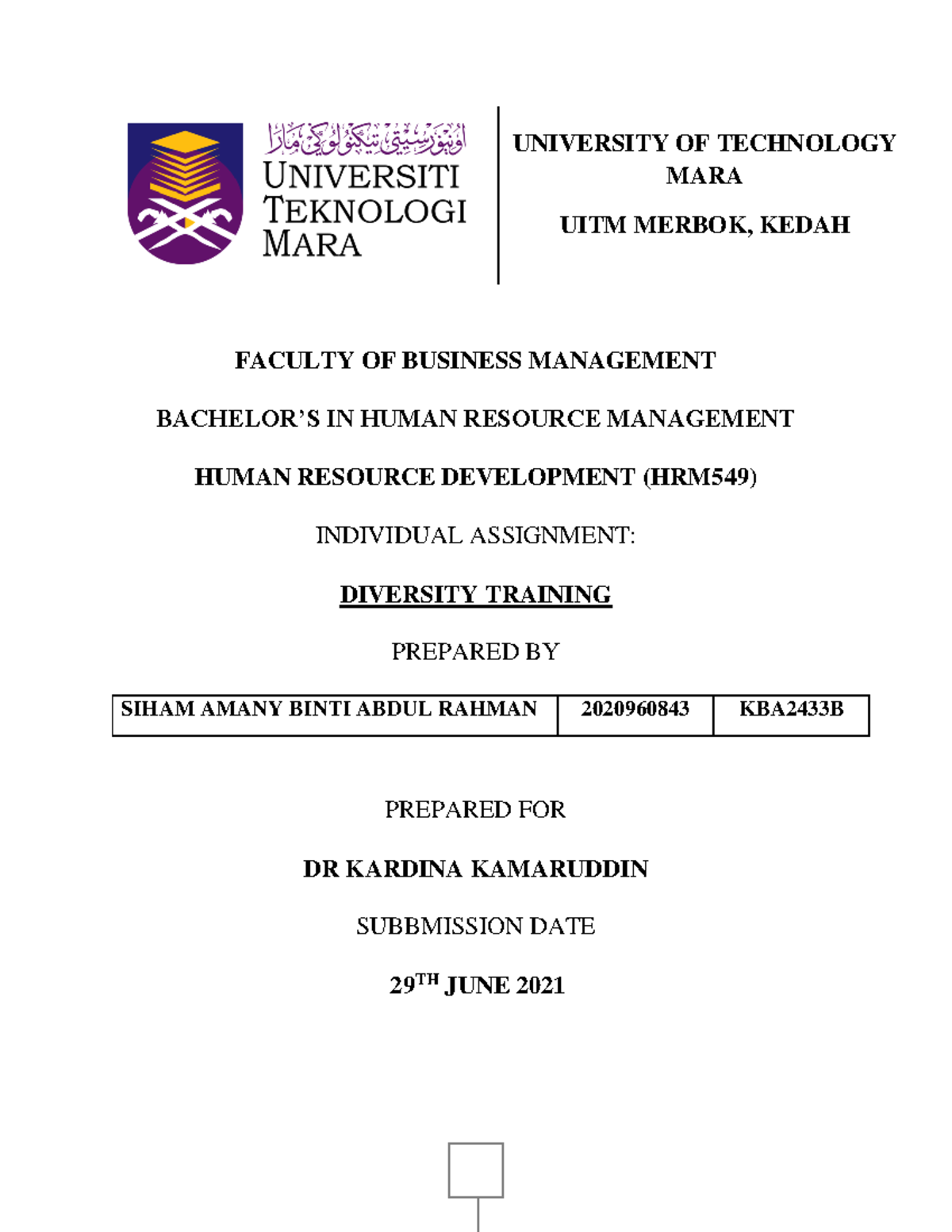 hrm549 individual assignment