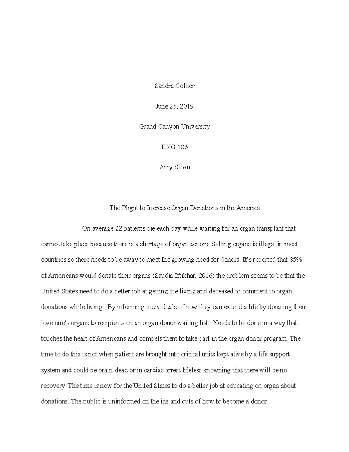 organ donor persuasive essay