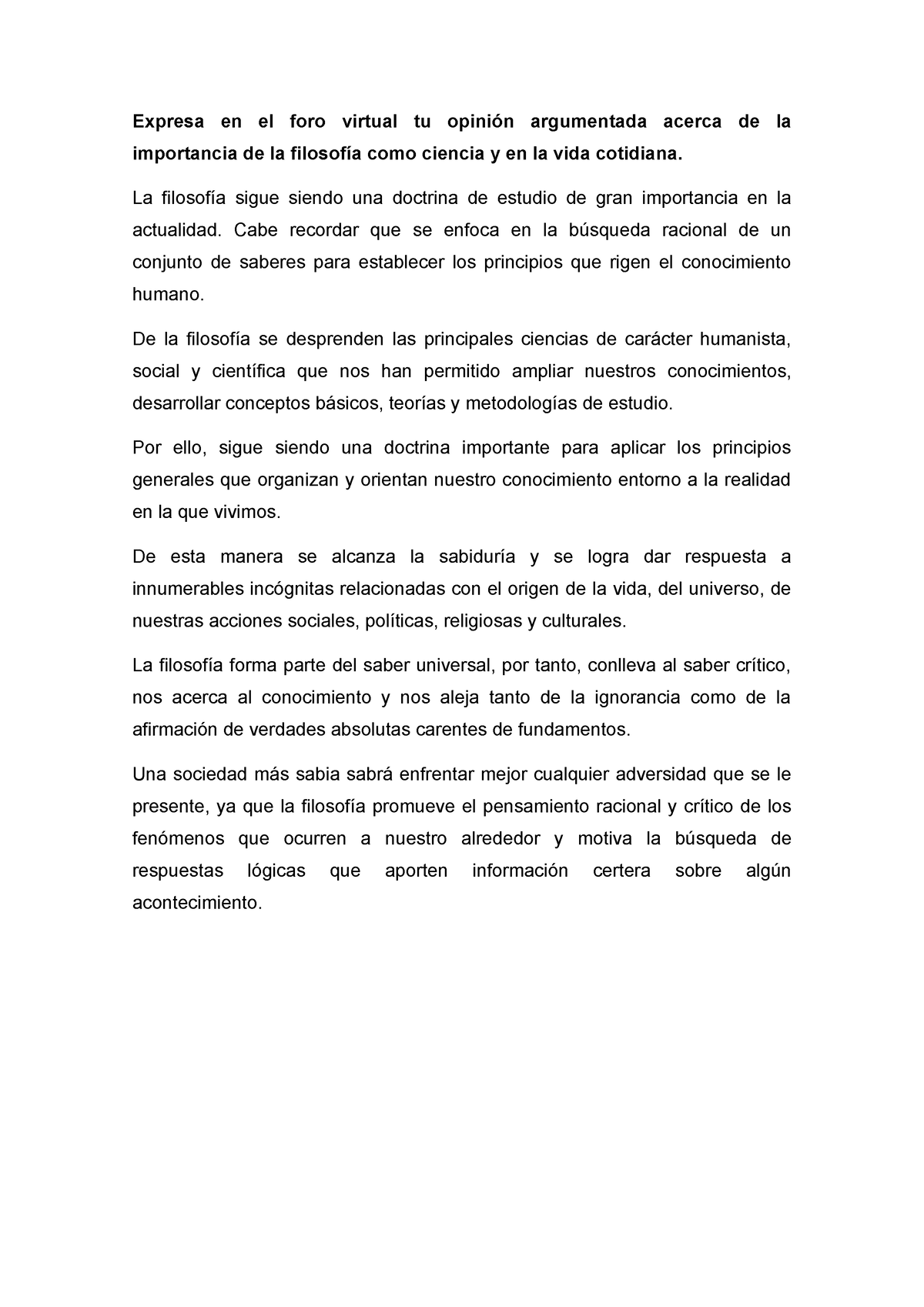 Unidad 1. Actividad 2. Debate. Importancia De La Filosofía - Expresa En ...