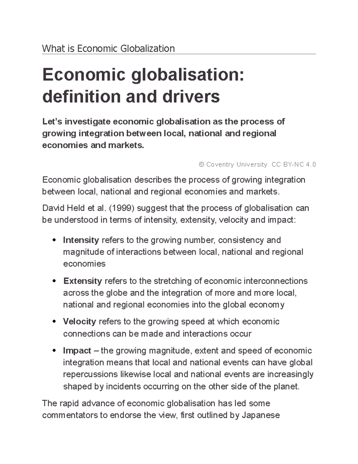 Globalisation - Lecture notes 1 - BBA - DU - Studocu