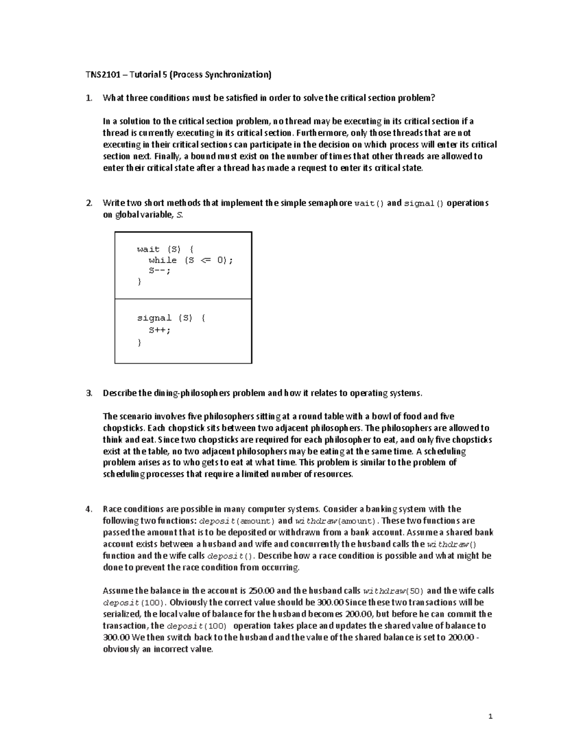 Tutorial 05 solutions - 1 TNS210 1 – Tutorial 5 (Process ...