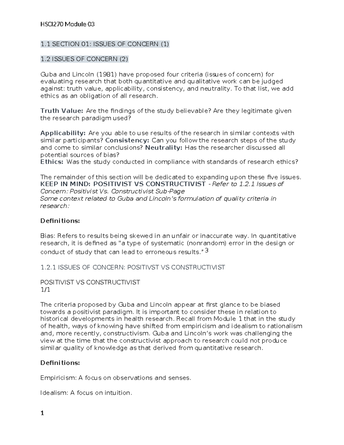 HSCI270 Module 03 Note - Lecture Note - 1 SECTION 01: ISSUES OF CONCERN ...