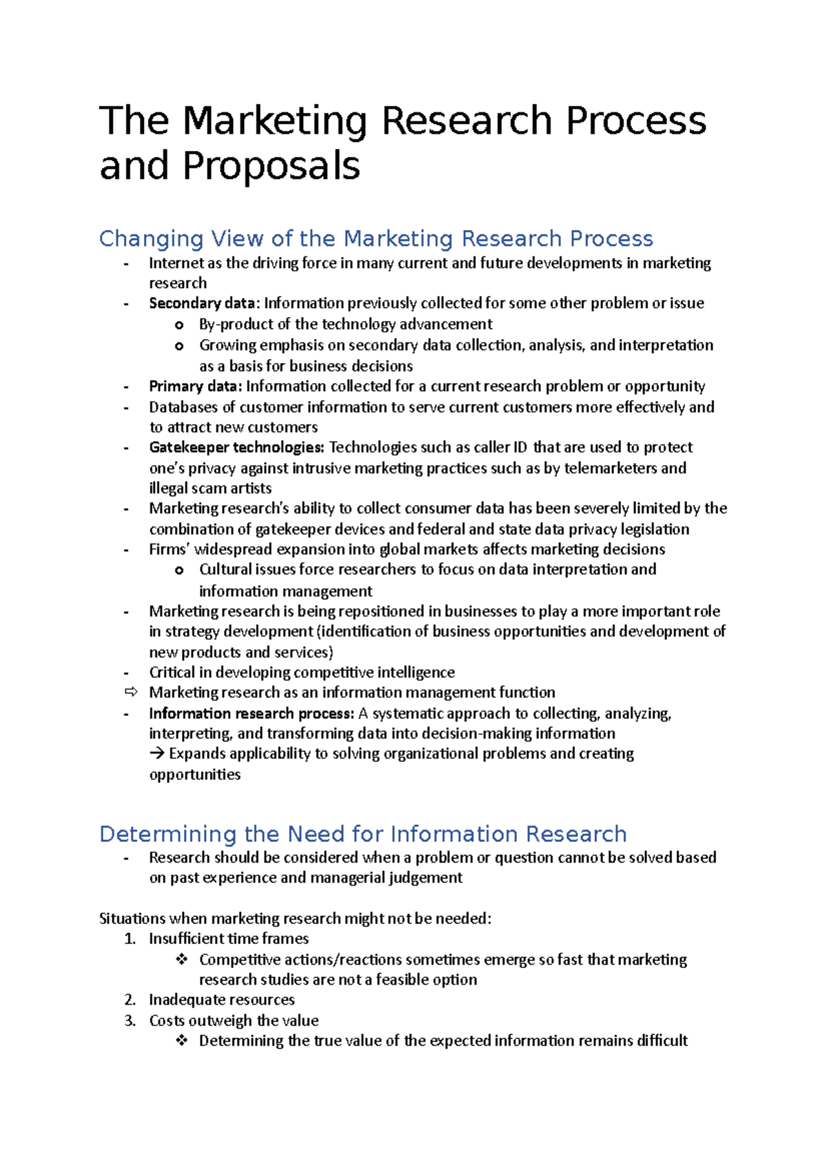 MM Session 1 Chapter 1-3 - The Marketing Research Process and Proposals ...