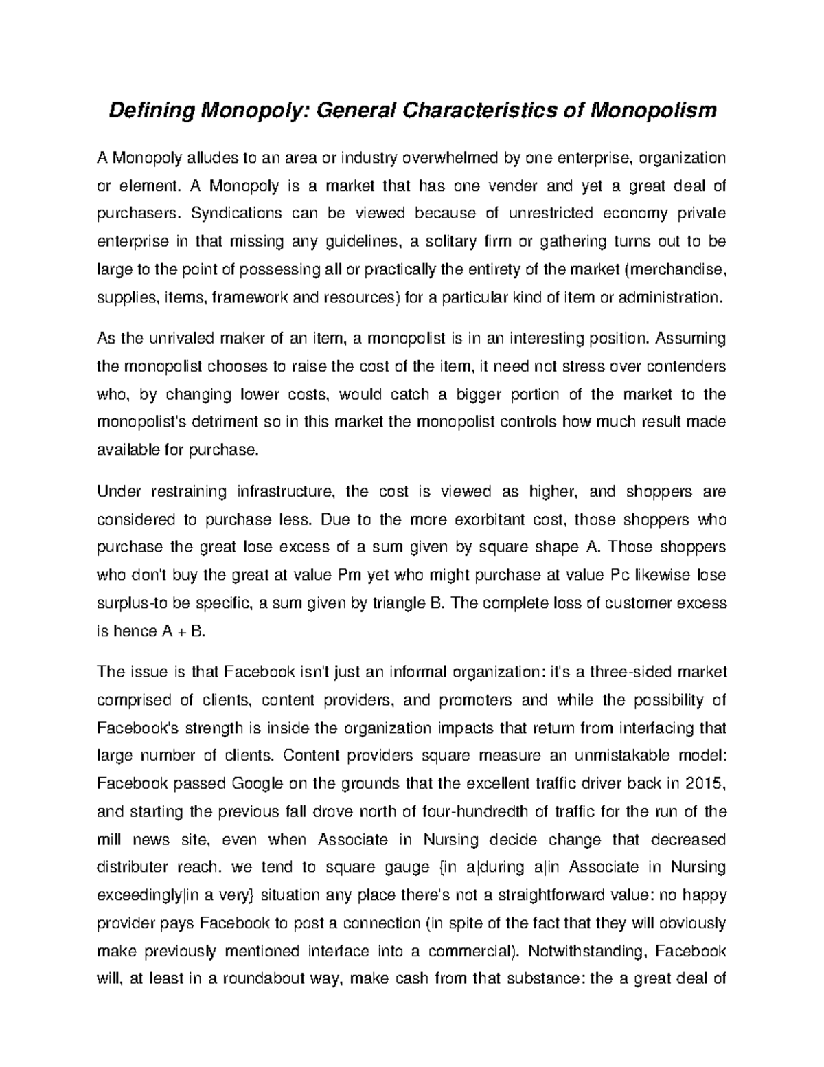 Defining Monopoly: General Characteristics of Monopoly - A Monopoly is ...