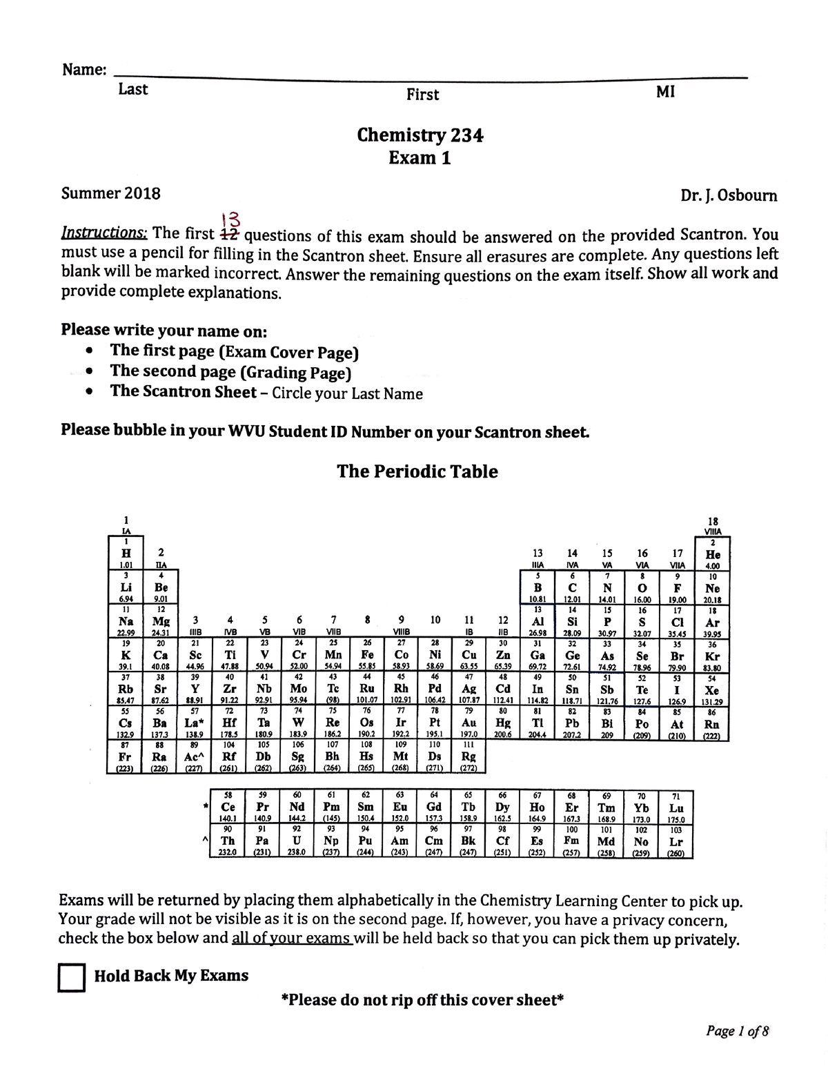 234 - Exam 1 - Key - Sum18 - Practice Exam 1 - CHEM 3412 - Studocu