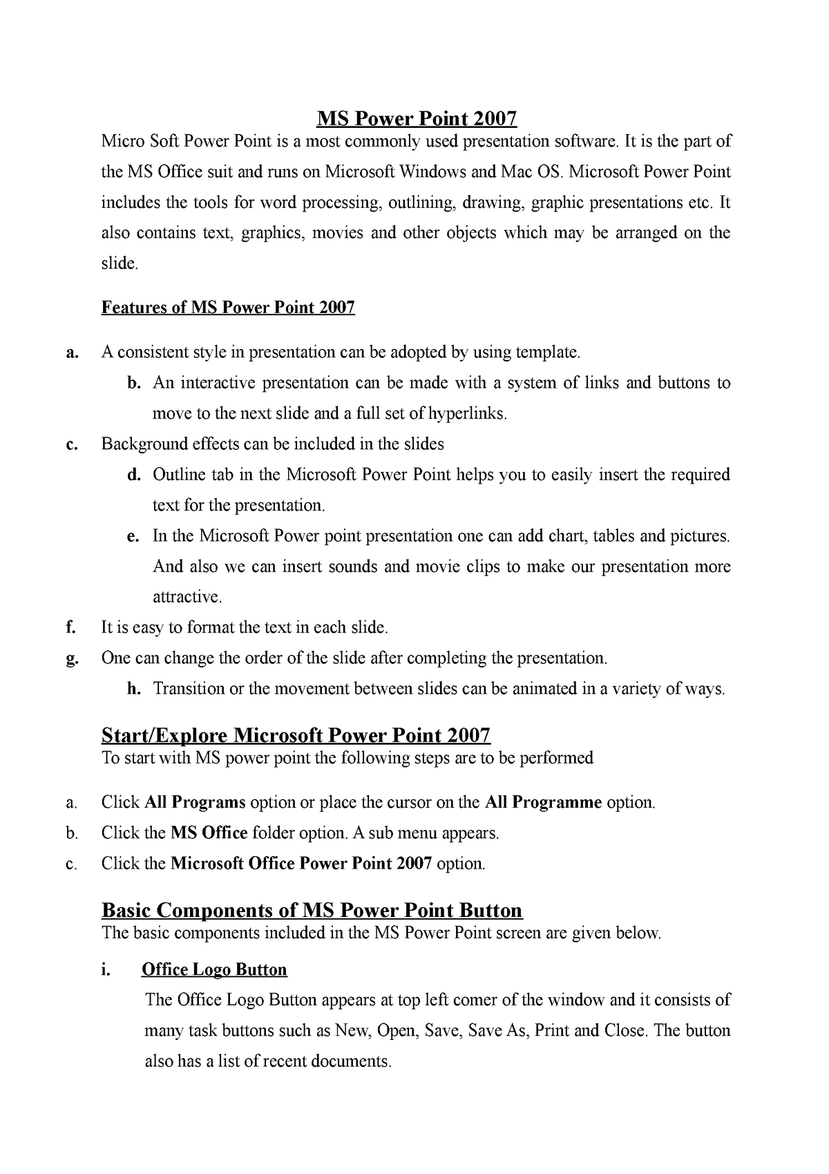 Ms powerpoint: computer application - MS Power Point 2007 Micro Soft Power  Point is a most commonly - Studocu