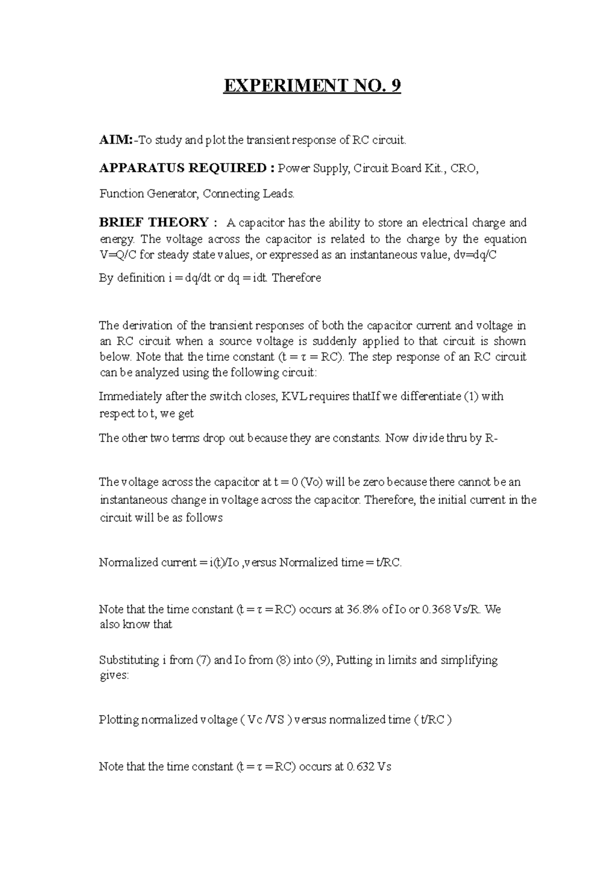5.To study and plot the transient response of RC circuit EXPERIMENT