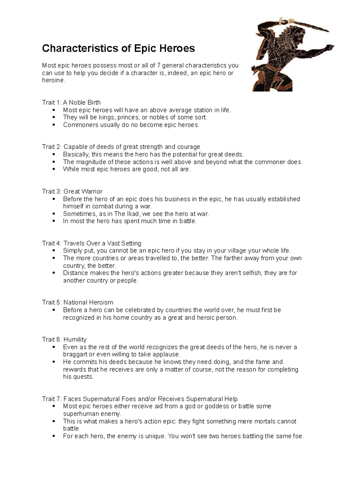 Characteristics of Epic Heroes WCG Studocu