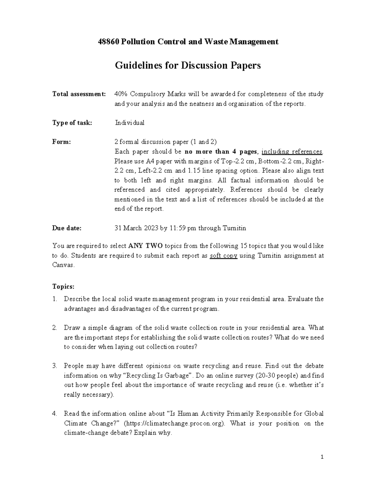 Guidelines for Discussion Papers (2023) 1 48860 Pollution Control and