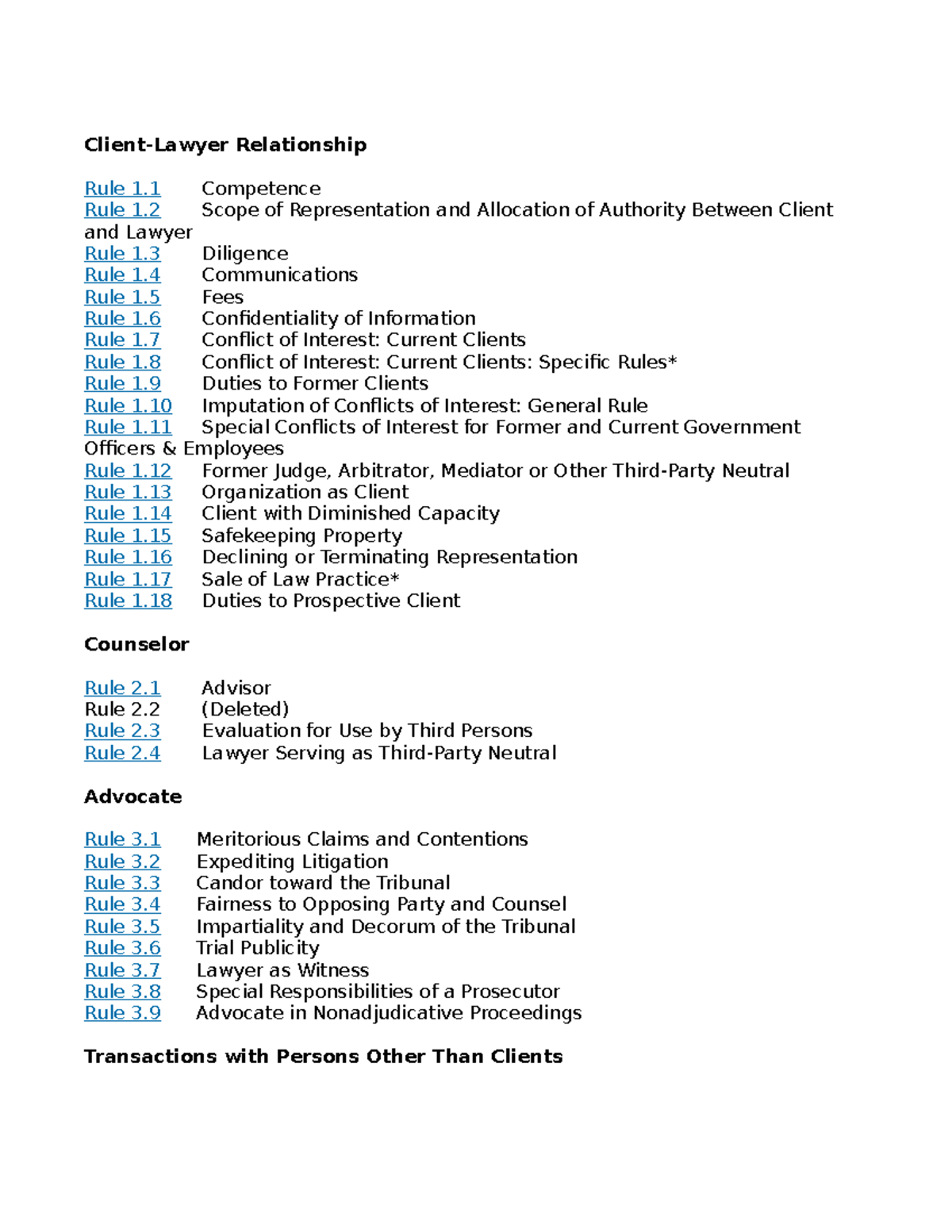 Rules Attack ClientLawyer Relationship Rule 1 Competence Rule 1