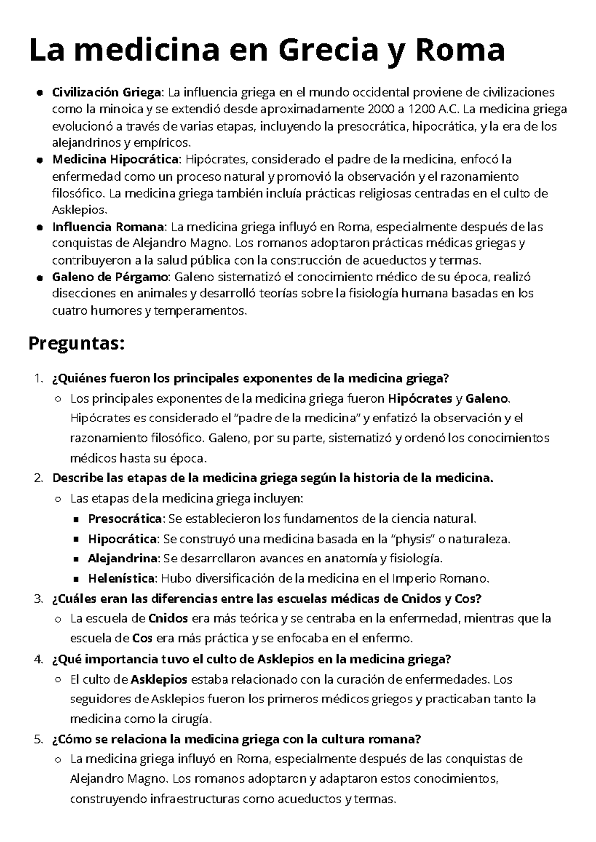 La medicina en Grecia y Roma - La medicina en Grecia y Roma Preguntas ...