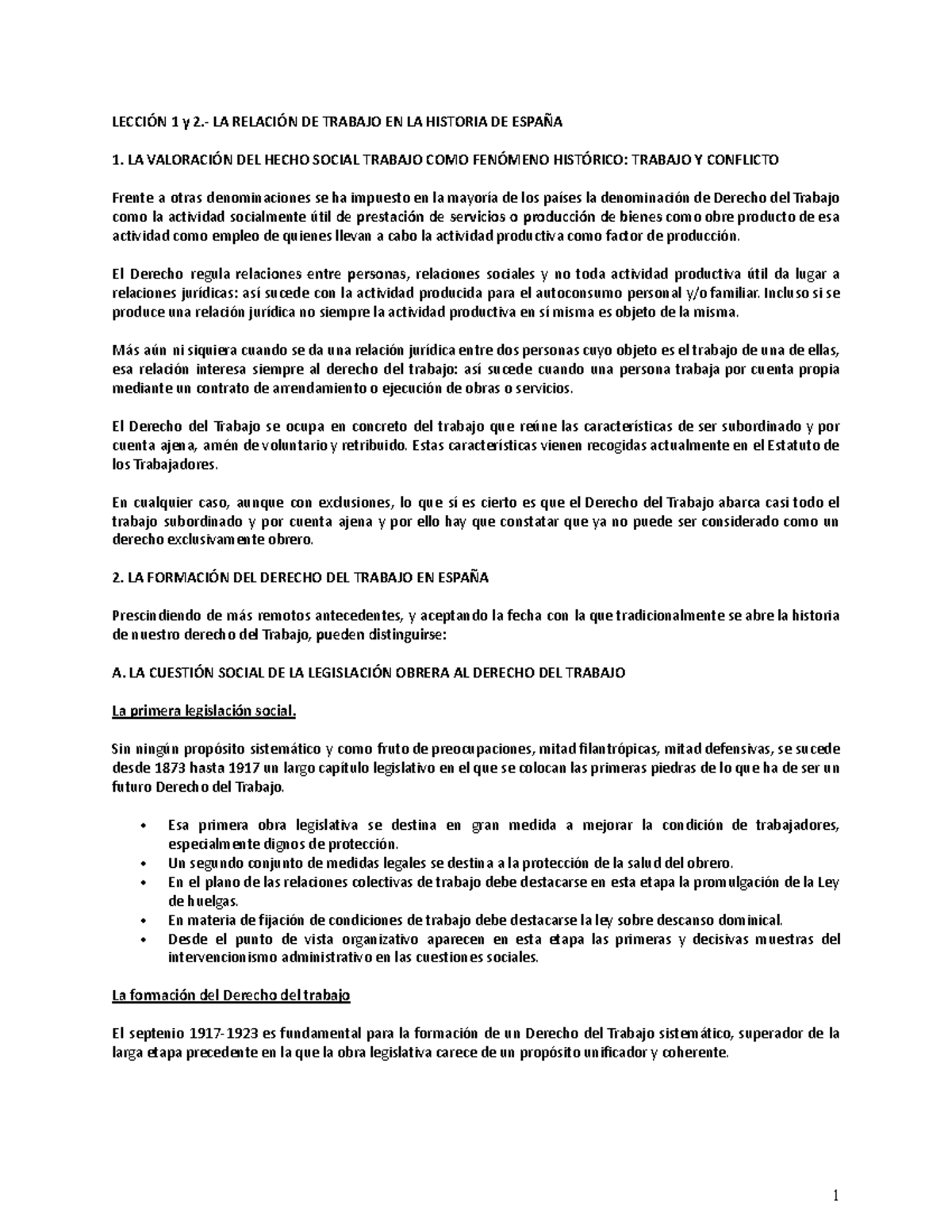 Apuntes Laboral I - LECCIÓN 1 Y 2.- LA RELACIÓN DE TRABAJO EN LA ...