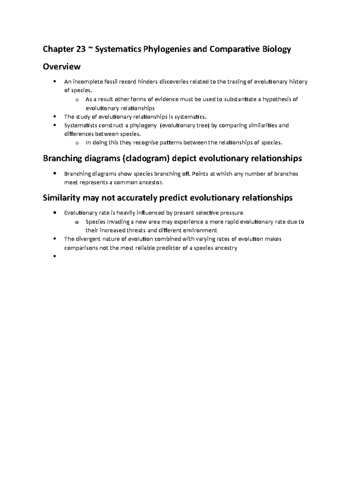 Chapter 23 - Systematics Phylogenies And Comparative Biology - O As A ...