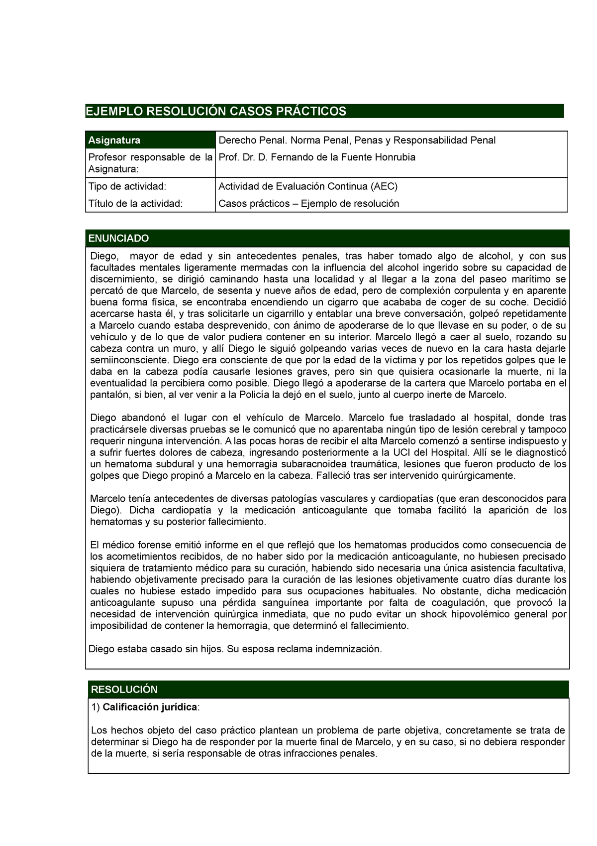 Ejemplo Resolución Caso Práctico Ejemplo ResoluciÓn Casos PrÁcticos Asignatura Derecho Penal 1947