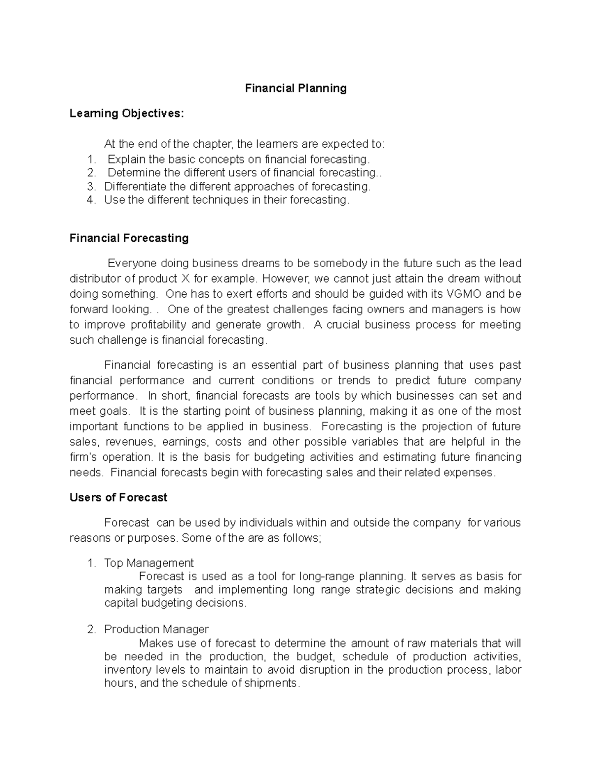 Financial-Planning (Financial Management) Lecture Notes - Financial ...