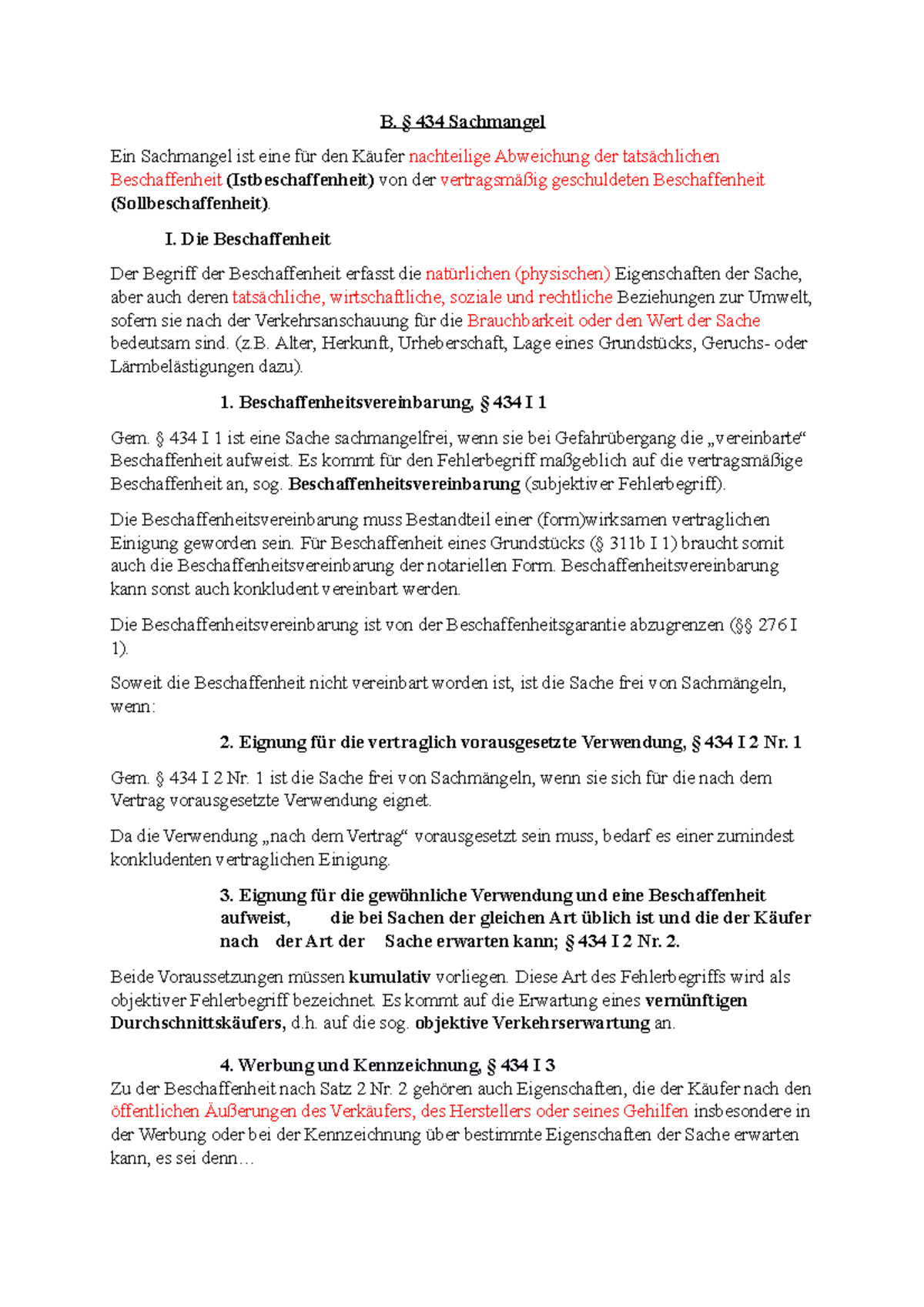 § 434, Sachmangel - Zusammenfassung, Prüfungsschemata Definitionen und ...