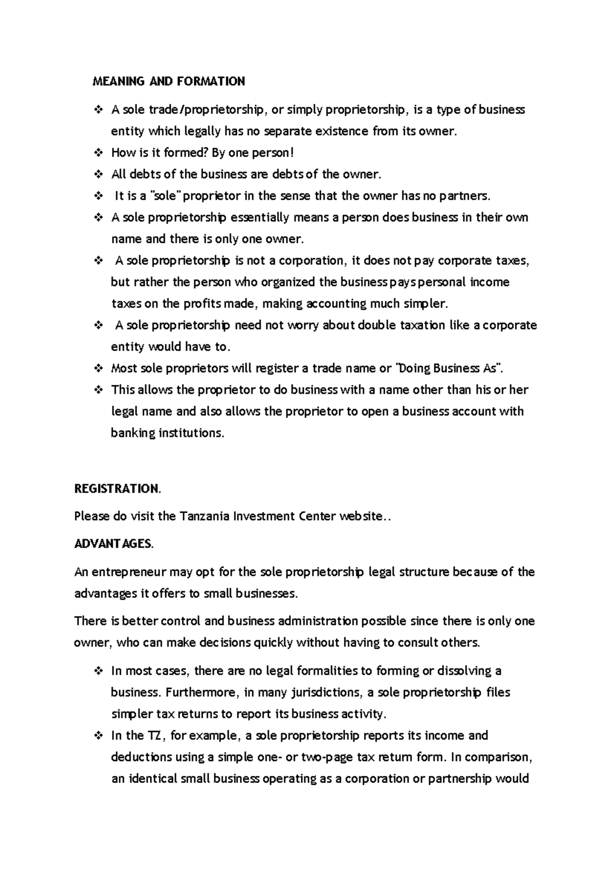 SOLE Propietor Meaning AND Formation MEANING AND FORMATION A sole