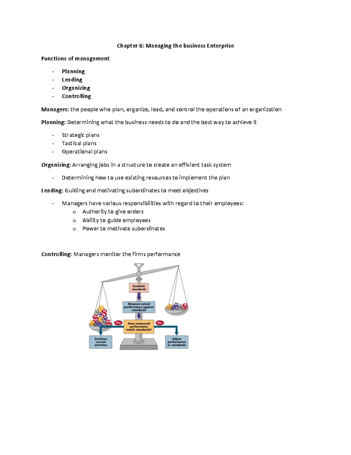 Business Chapter 6 - Chapter 6: Managing The Business Enterprise ...