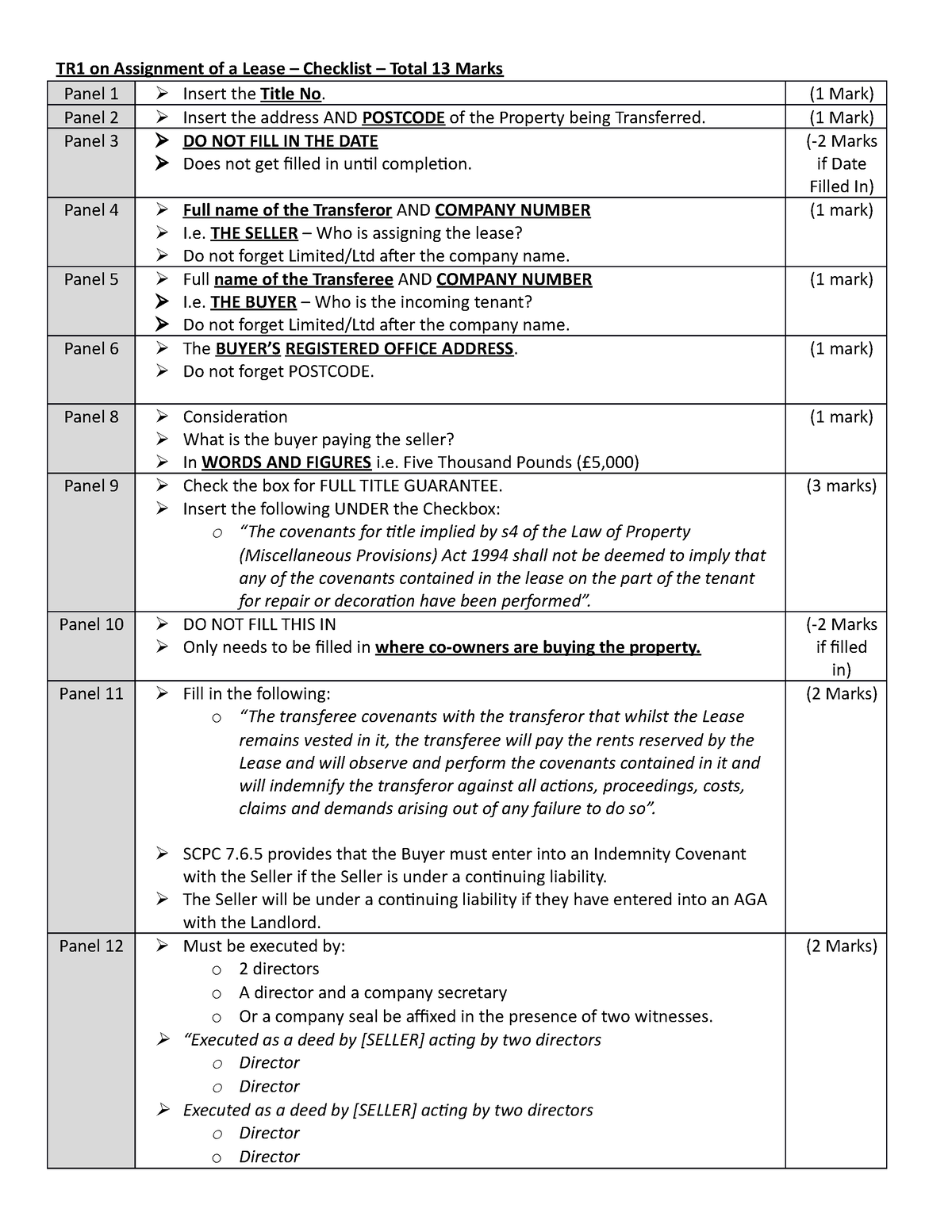 tr1 for assignment of lease