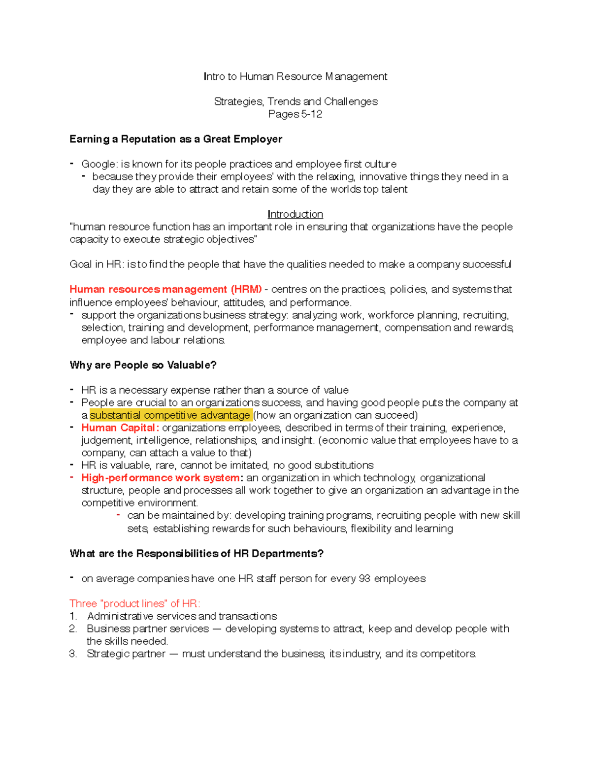 Exam 1 Notes - Intro to Human Resource Management Strategies, Trends ...