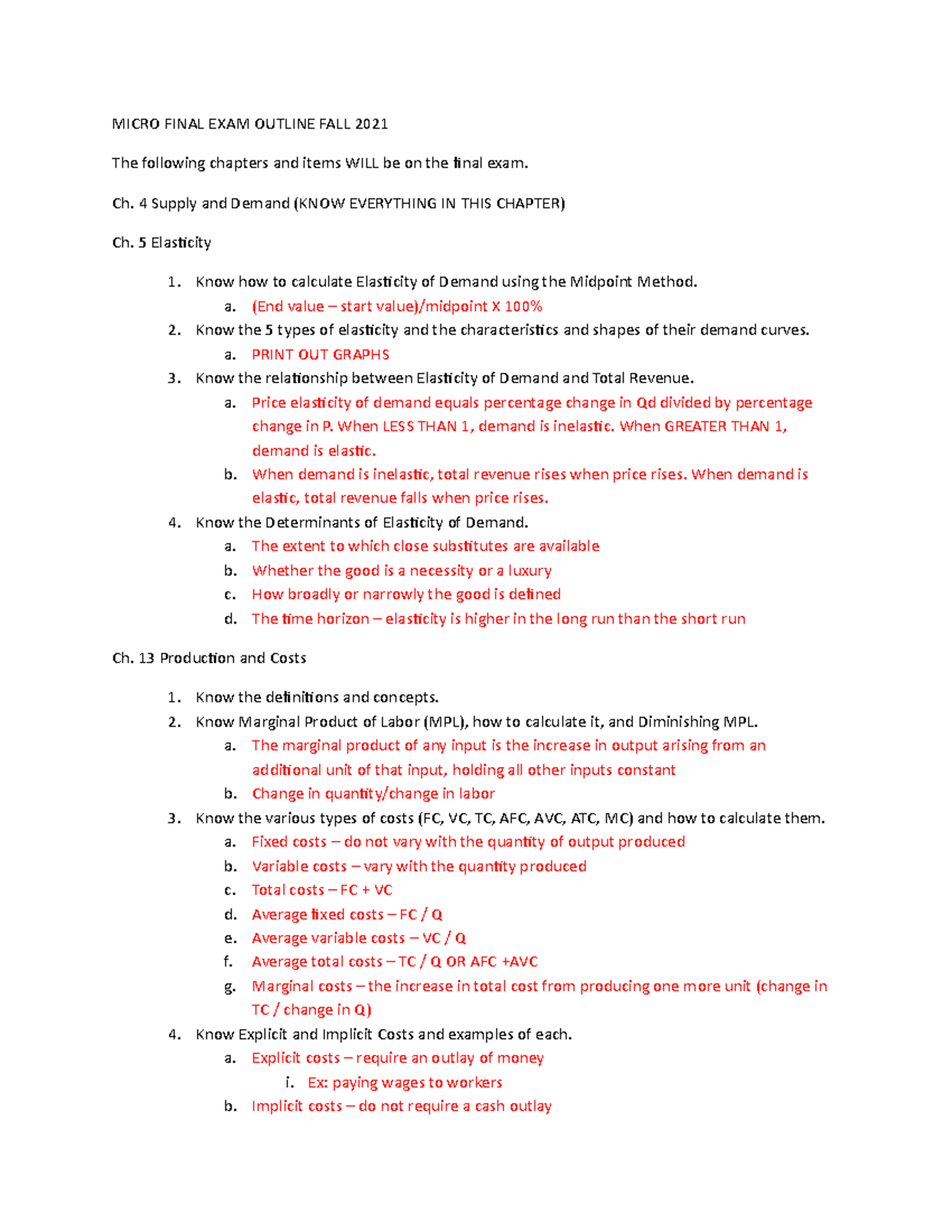 Micro Final EXAM Outline FALL 2021 MICRO FINAL EXAM OUTLINE FALL 2021