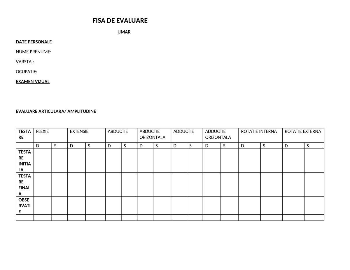 FISA DE Evaluare -2 - UMAR - FISA DE EVALUARE UMAR DATE PERSONALE NUME ...