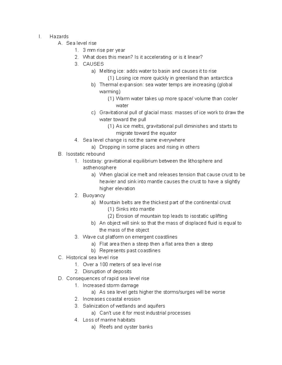 Coastal processes - Lecture notes 5 - I. Hazards A. Sea level rise 1. 3 ...