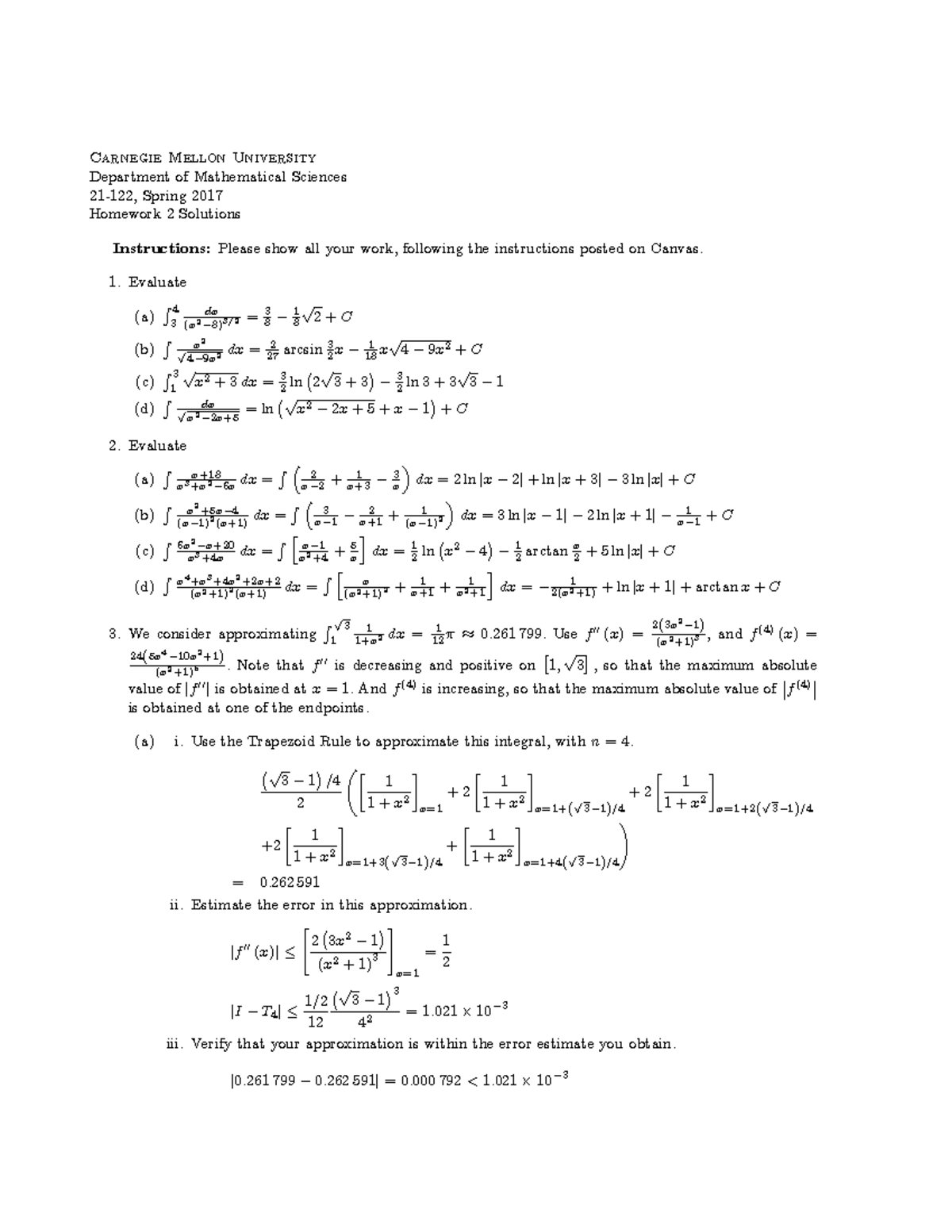 2 - Tim Flaherty, HW 2 - Integration, Differential Equations And ...