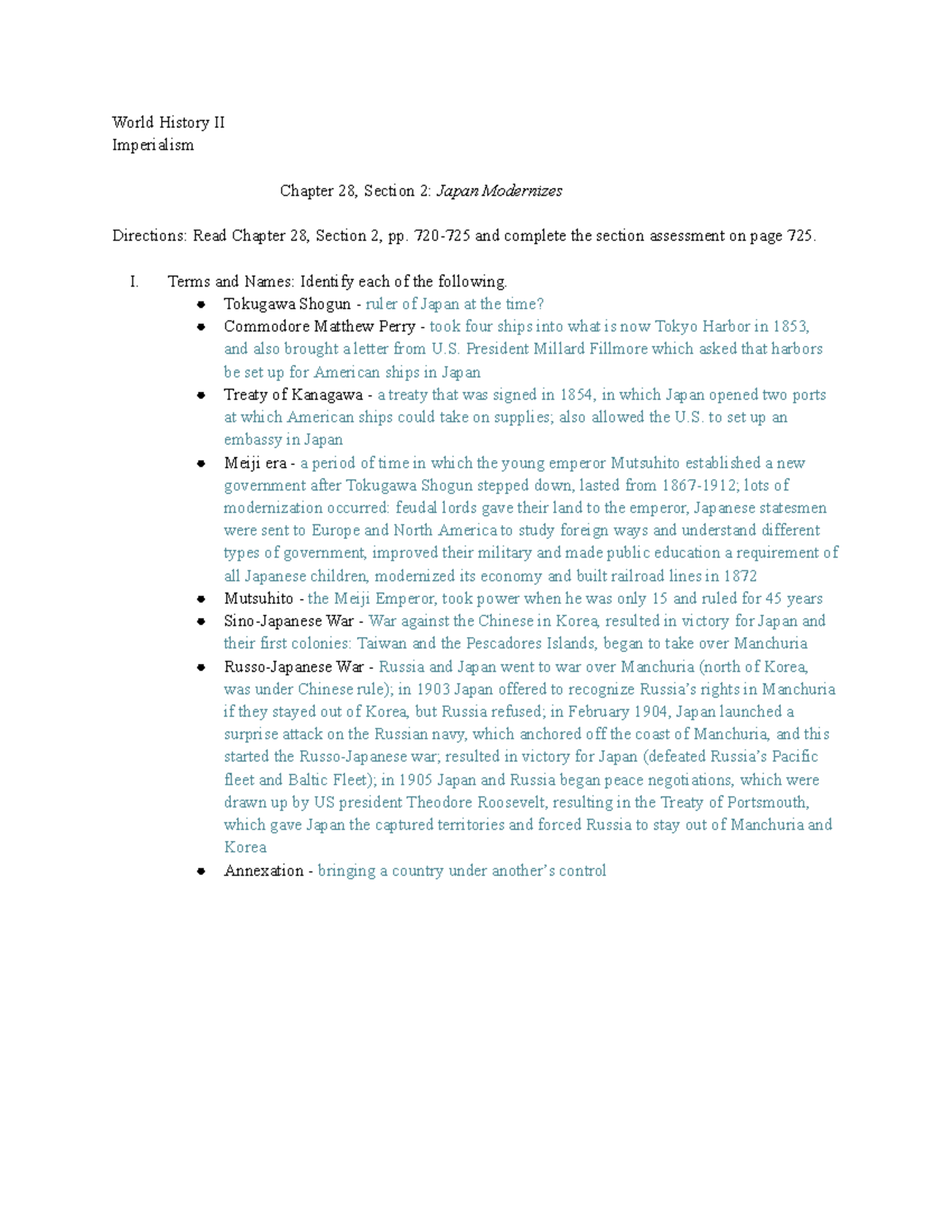 World History Patterns of Interaction - 28.2 Notes - Japan Modernizes ...