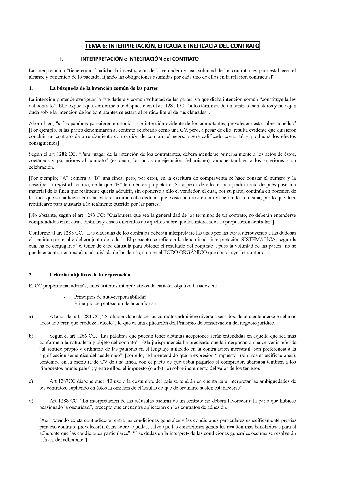 Tema 6 InterpretaciÓn Eficacia E Ineficacia Del Contrato InterpretaciÓn E IntegraciÓn Del