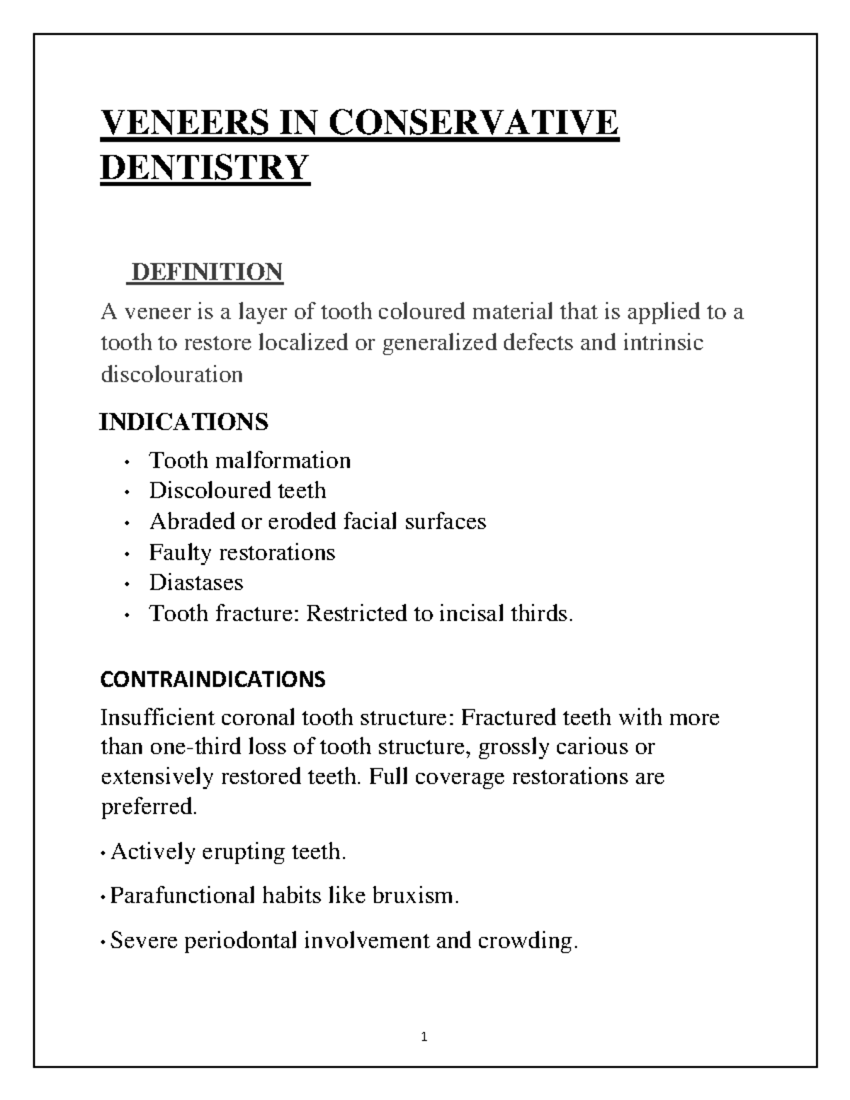 Veneers in Conservative dentistry VENEERS IN CONSERVATIVE DENTISTRY