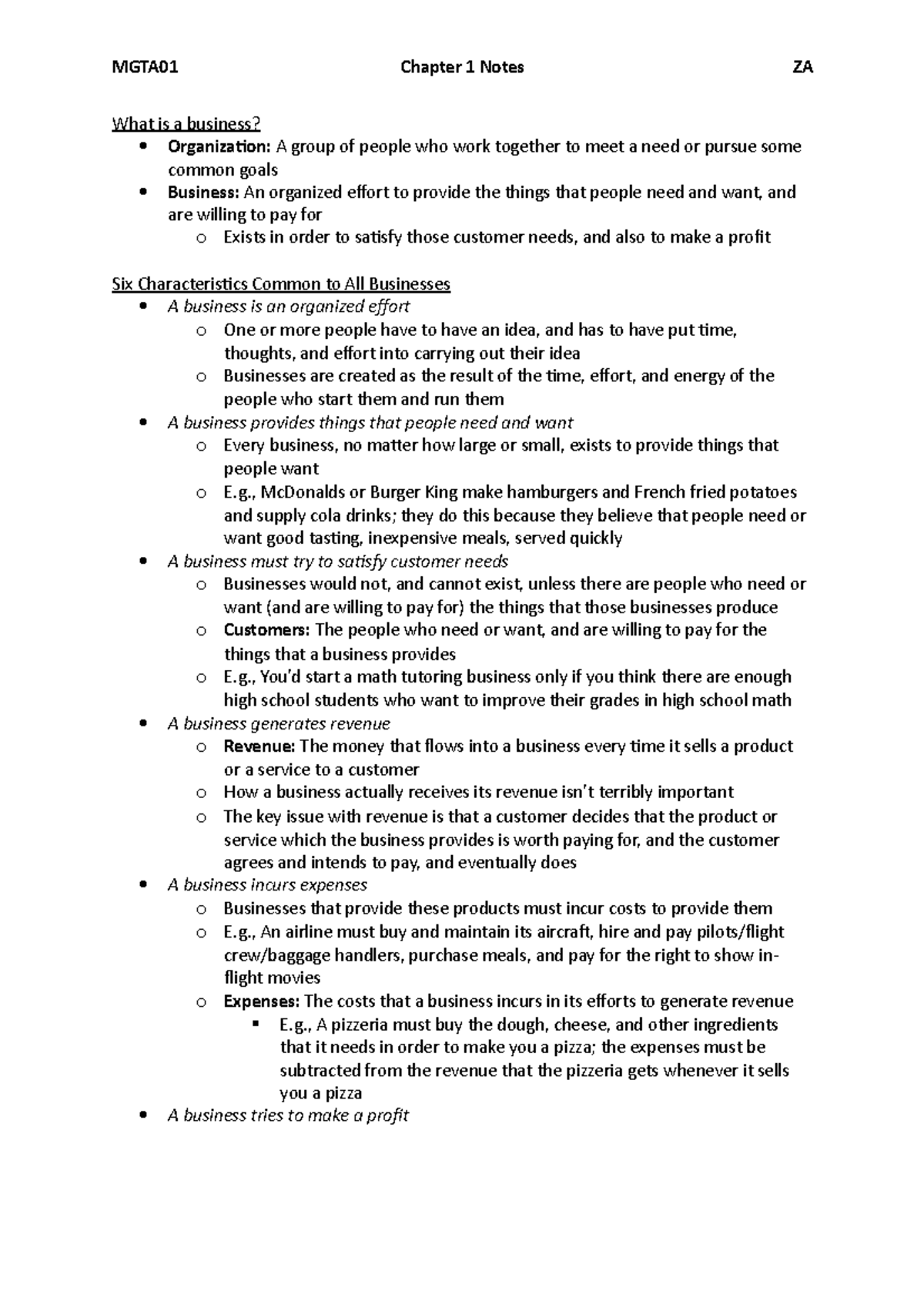 MGTA01 Chapter 1 Textbook Notes - MGTA01 Chapter 1 Notes ZA What is a ...