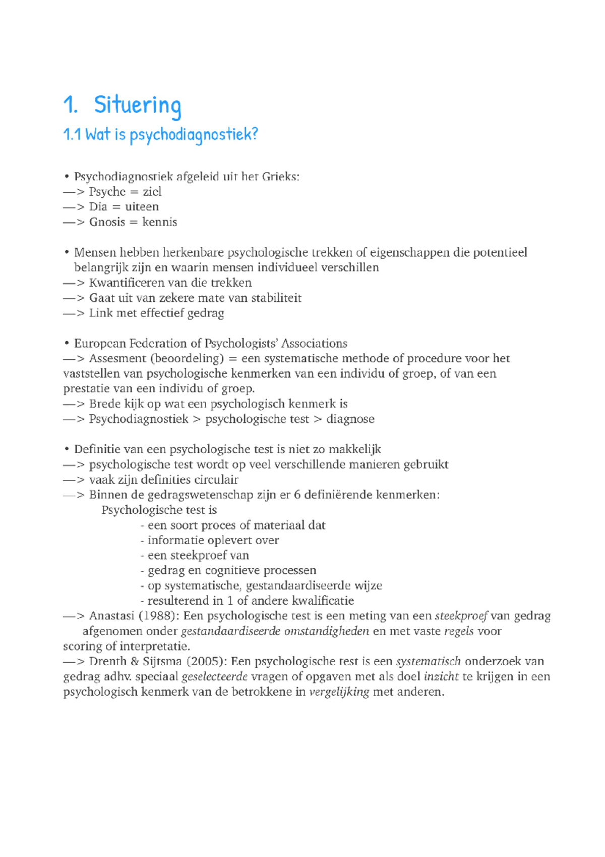 Psychodiagnostiek Samenvatting - Inleiding Tot De Psychodiagnostiek ...