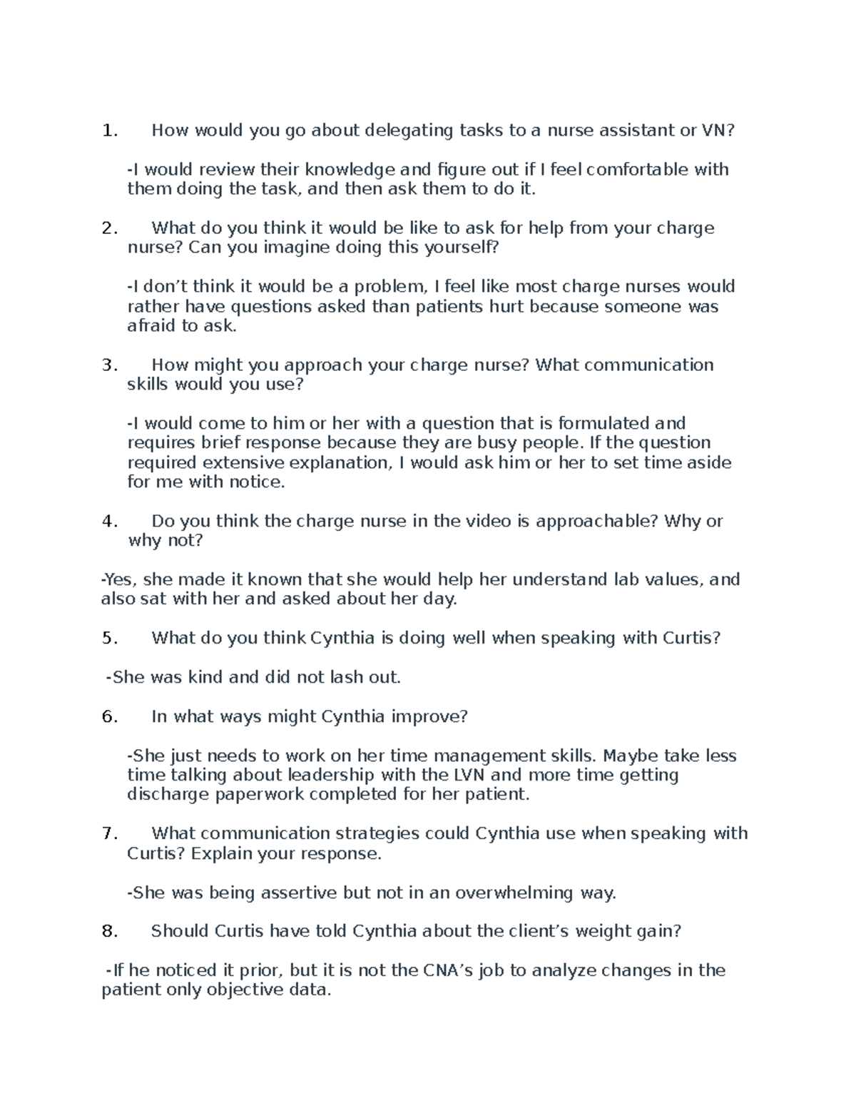 Questions - How would you go about delegating tasks to a nurse ...
