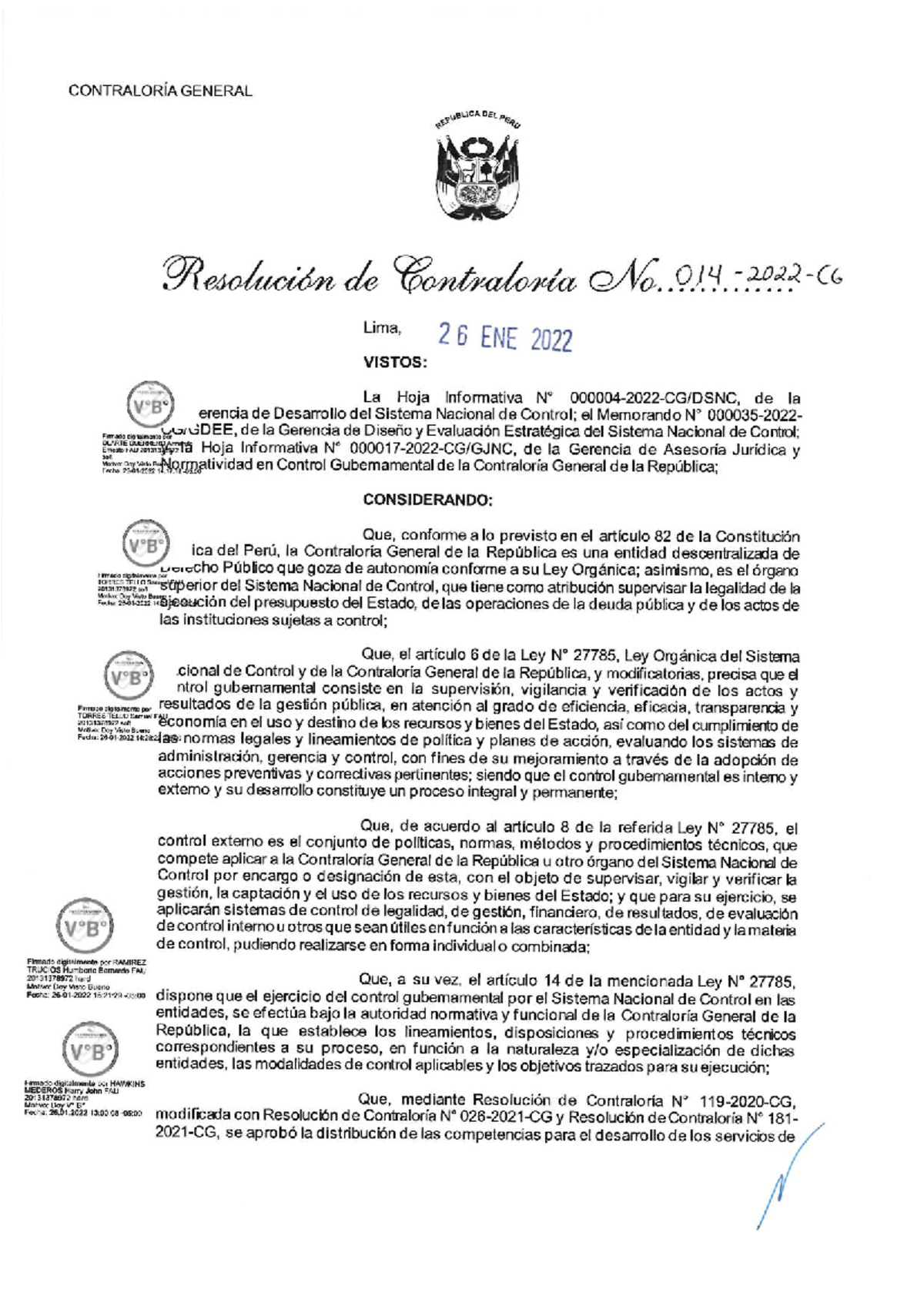 RC 014-2022-CG Establecer la ejecución de los servicios de control ...