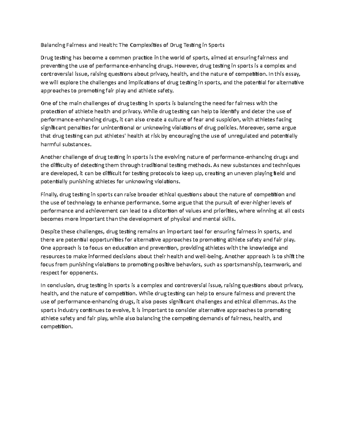 Balancing Fairness and Health - However, drug testing in sports is a ...