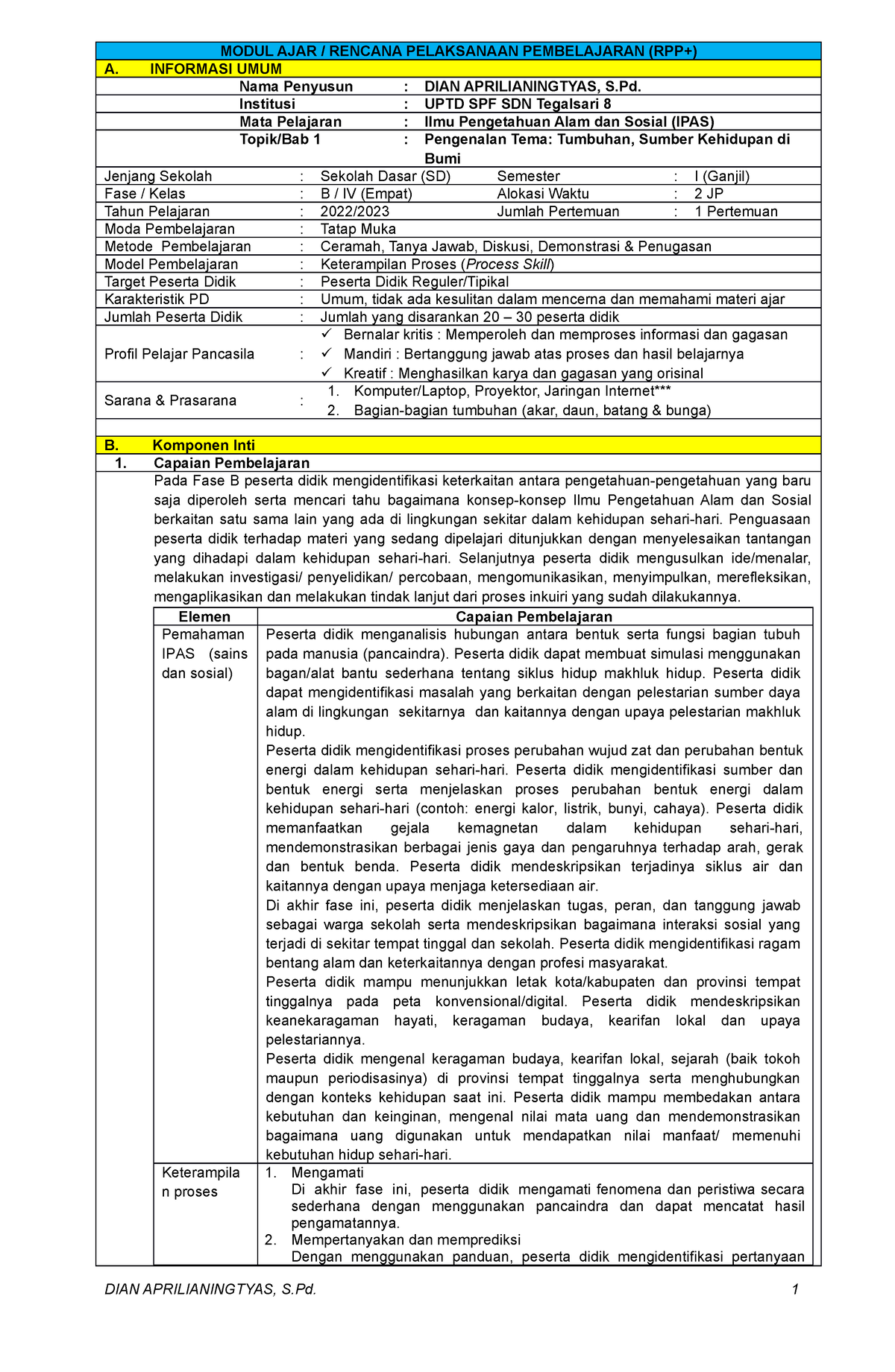 02. RPP IPAS KLS IV SMS 1 - Materi IPAS Kelas 4 - MODUL AJAR / RENCANA ...