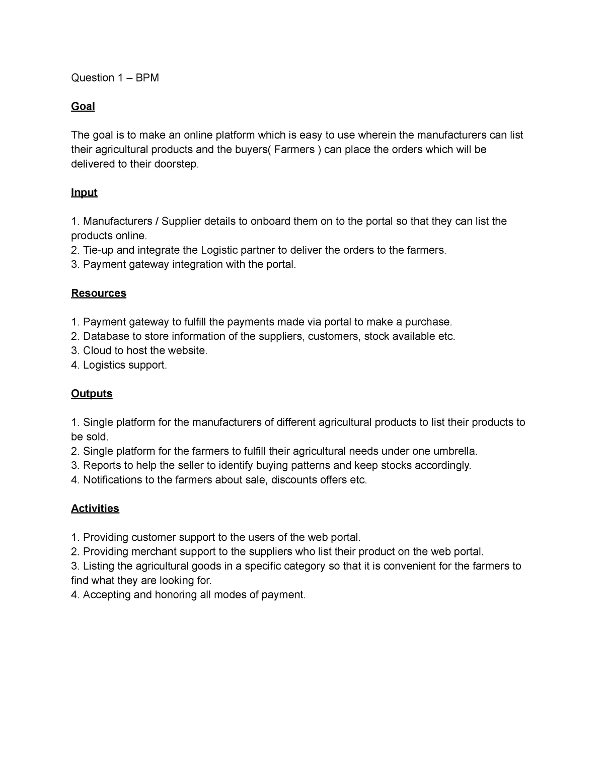 Question 1 – BPM - Case study about business analysis - Question 1 ...