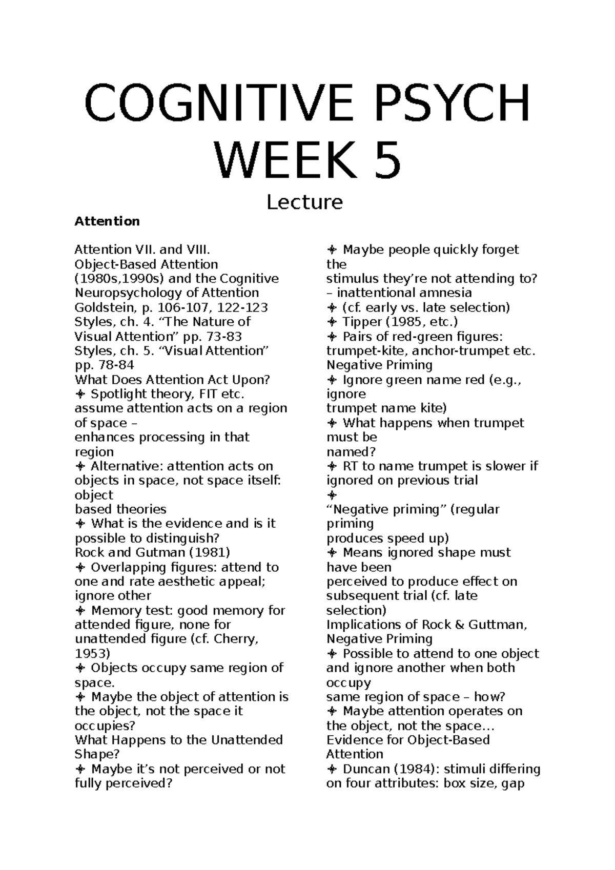 Cognitive Psych WEEK 5 - Lecture Notes 5 - COGNITIVE PSYCH WEEK 5 ...