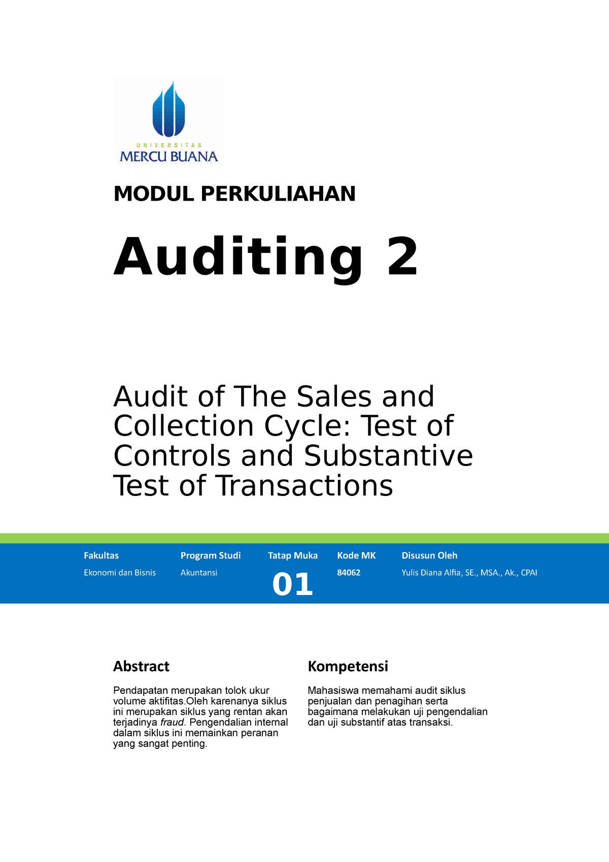 Modul Auditing II [TM1] - MODUL PERKULIAHAN Auditing 2 Audit Of The ...