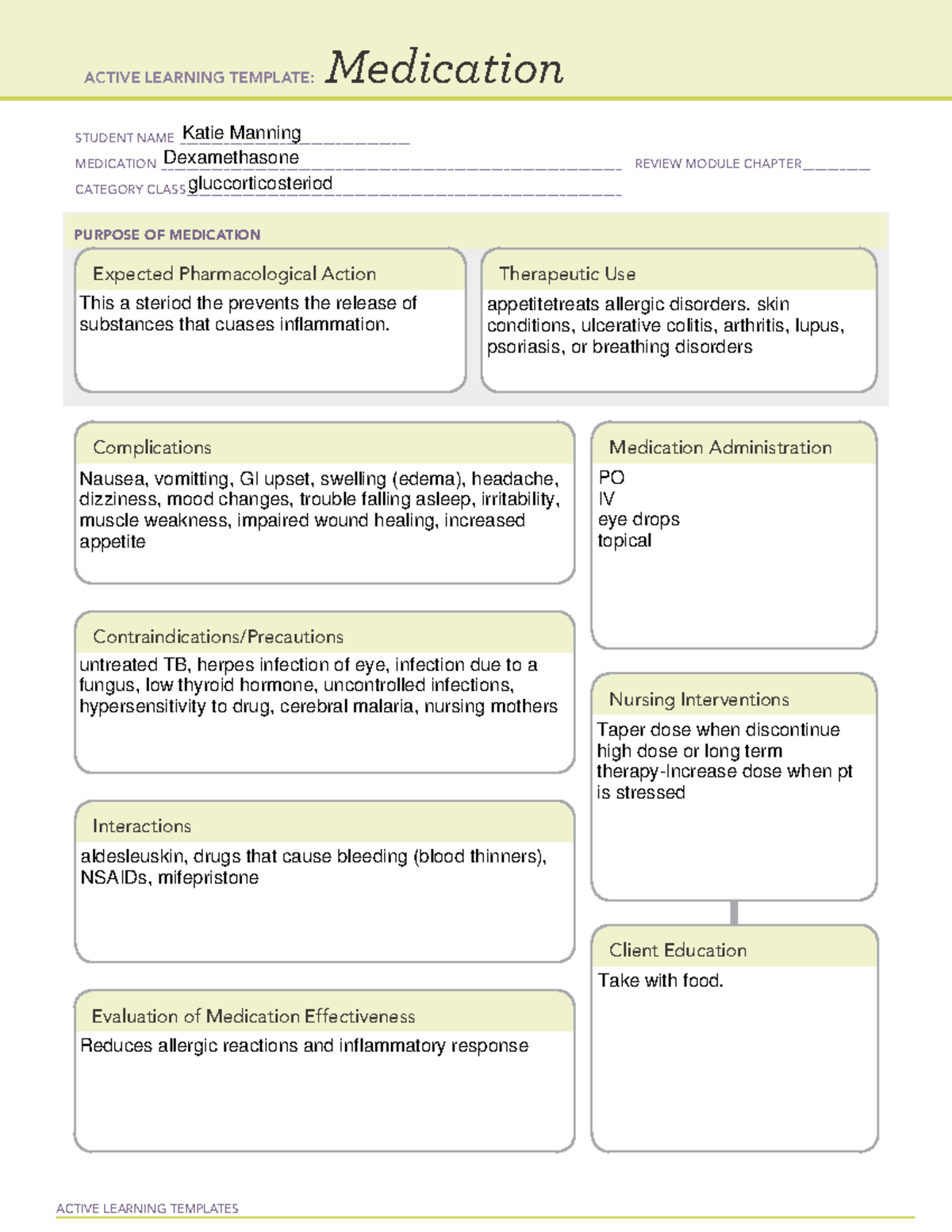 Med Form dexamethasone - ACTIVE LEARNING TEMPLATES Medication STUDENT ...