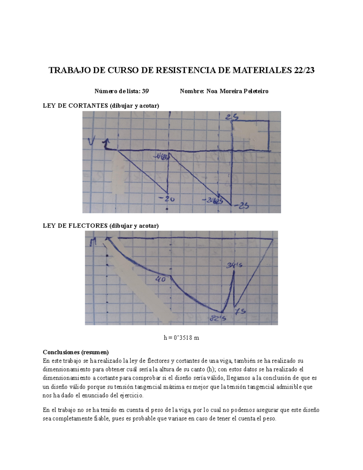 Trabajo - TRABAJO DE CURSO DE RESISTENCIA DE MATERIALES 22/ Número De ...