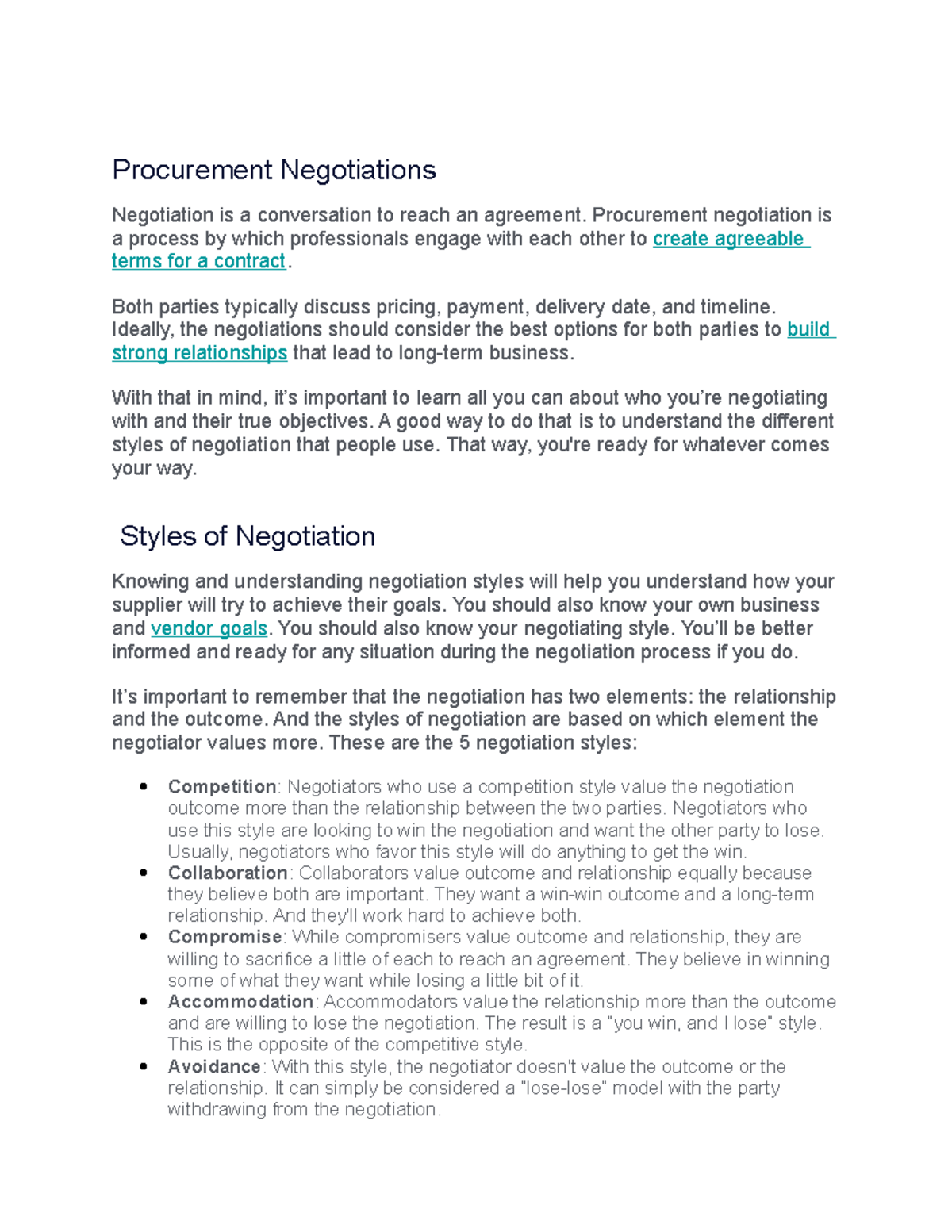 Procurement Negotiations - Procurement Negotiations Negotiation is a