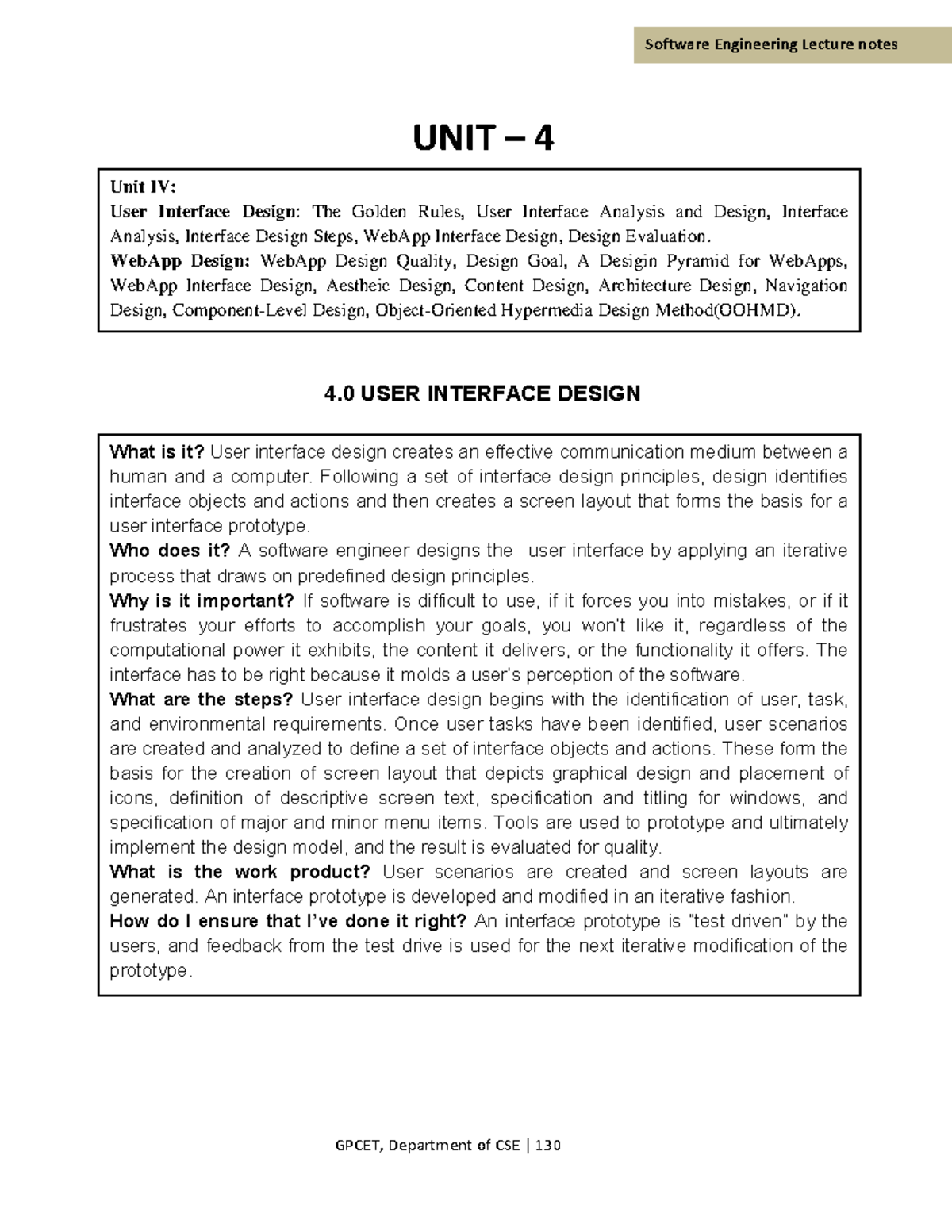 Unit 3-2 - software notes - UNIT – 4 4 USER INTERFACE DESIGN Unit IV ...