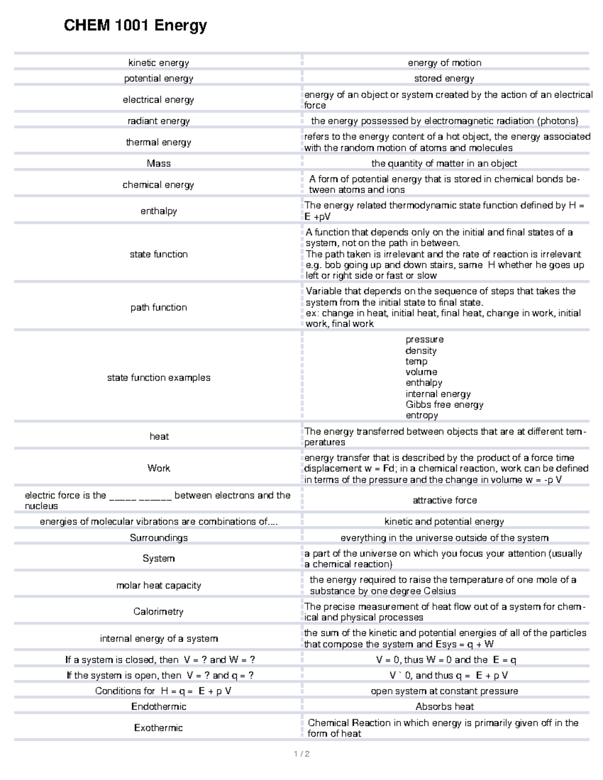 Chem1001 Energy - CHEM 1001 Energy Kinetic Energy Energy Of Motion ...