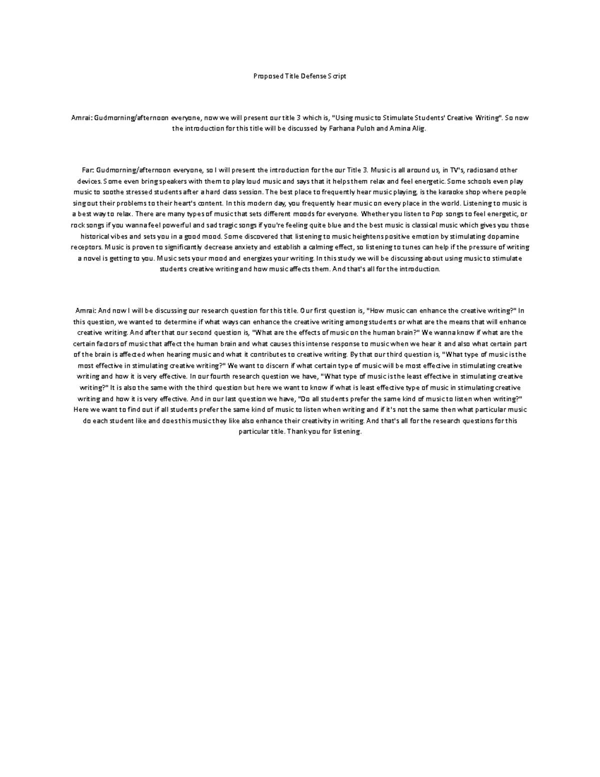 Title 3 - Documentary - Proposed Title Defense Script Amrai: Gudmorning ...