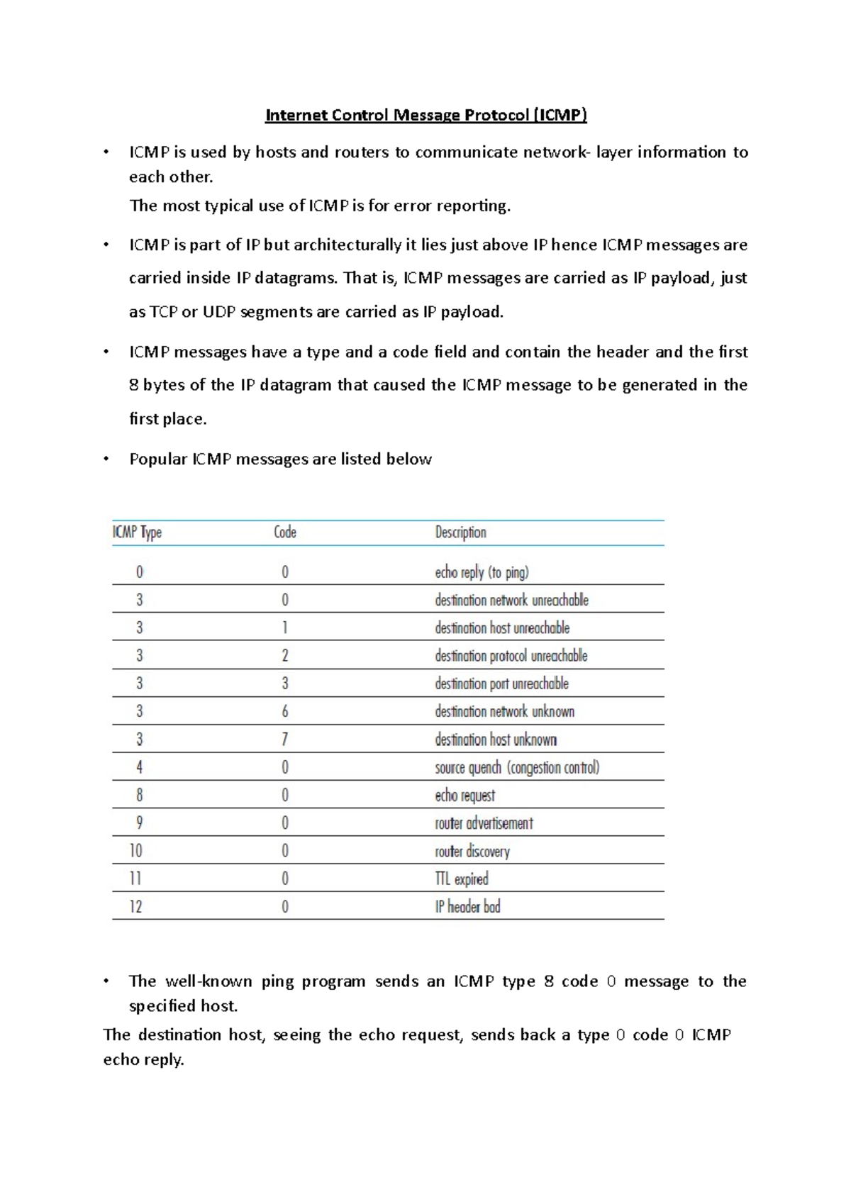 Internet Control Message Protocol - The most typical use of ICMP is for ...