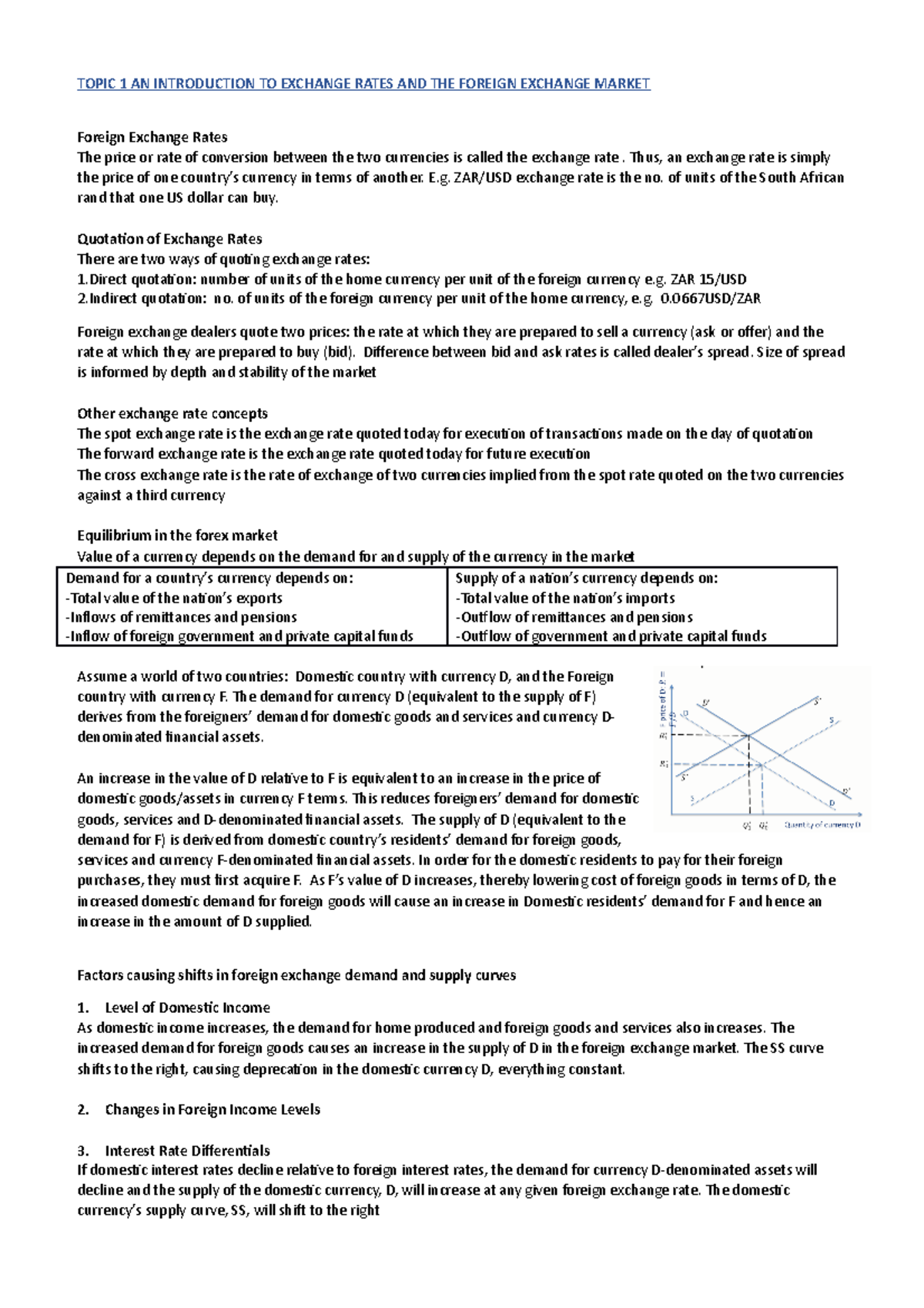 International finance summary notes - TOPIC 1 AN INTRODUCTION TO ...