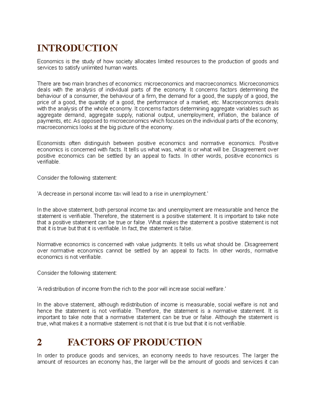 Economics is the study - INTRODUCTION Economics is the study of how ...